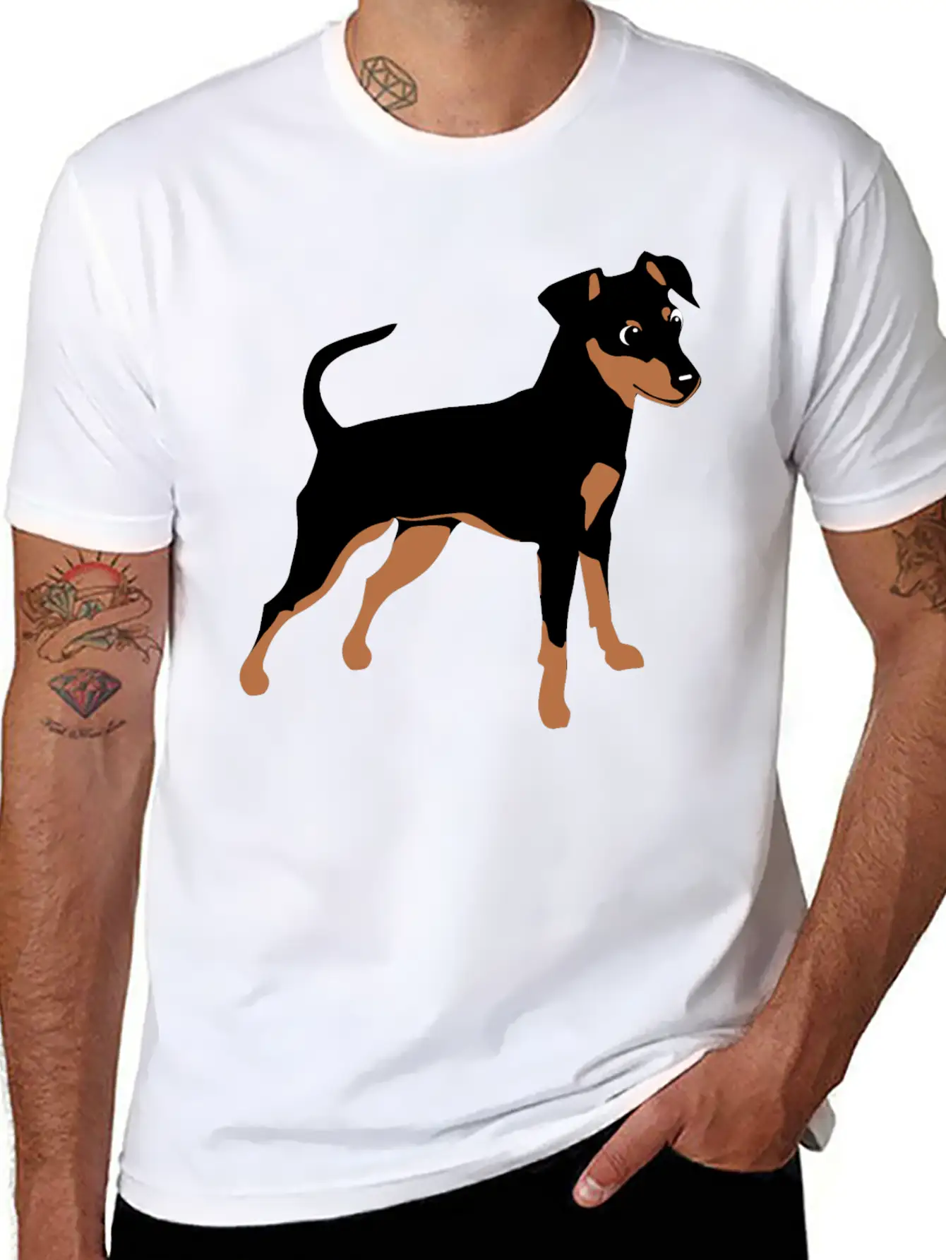 Kookie Cartoon Miniature Pinscher Natural Unisex Short Sleeve Soft Cotton T-Shirt – Casual Everyday Wear