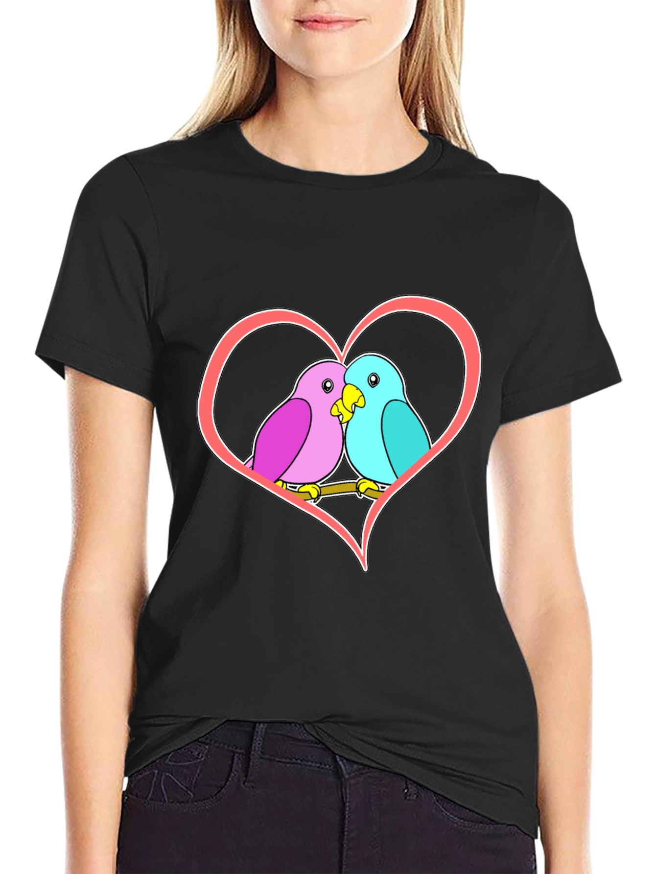 Love Birds Heart Graphic T-Shirt