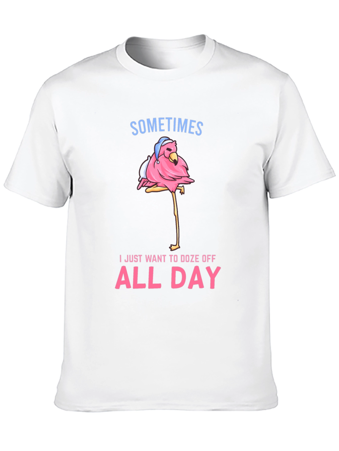 Funny Flamingo Doze Off All Day Graphic Tee