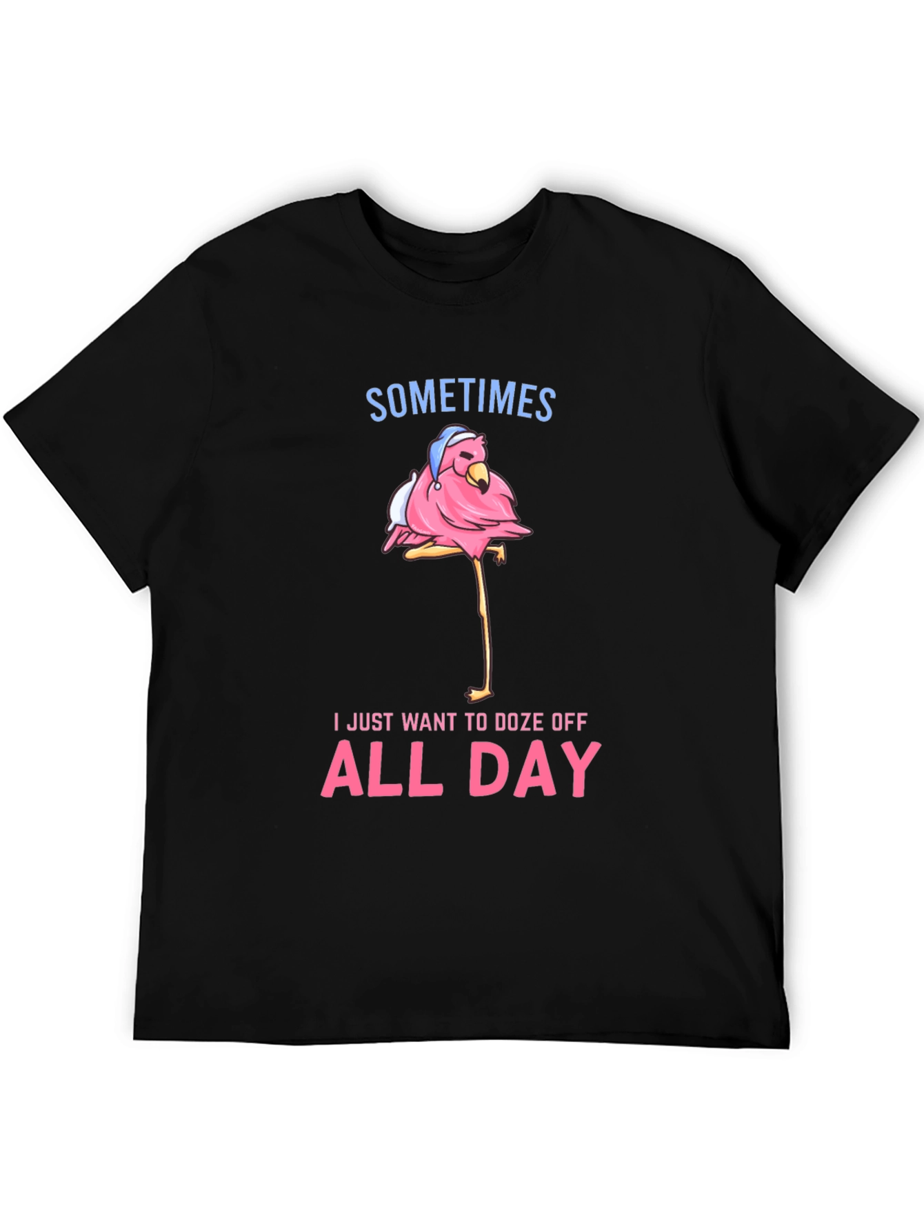 Funny Flamingo Doze Off All Day Graphic Tee