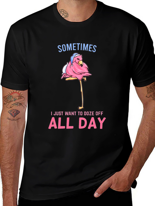 Funny Flamingo Doze Off All Day Graphic Tee