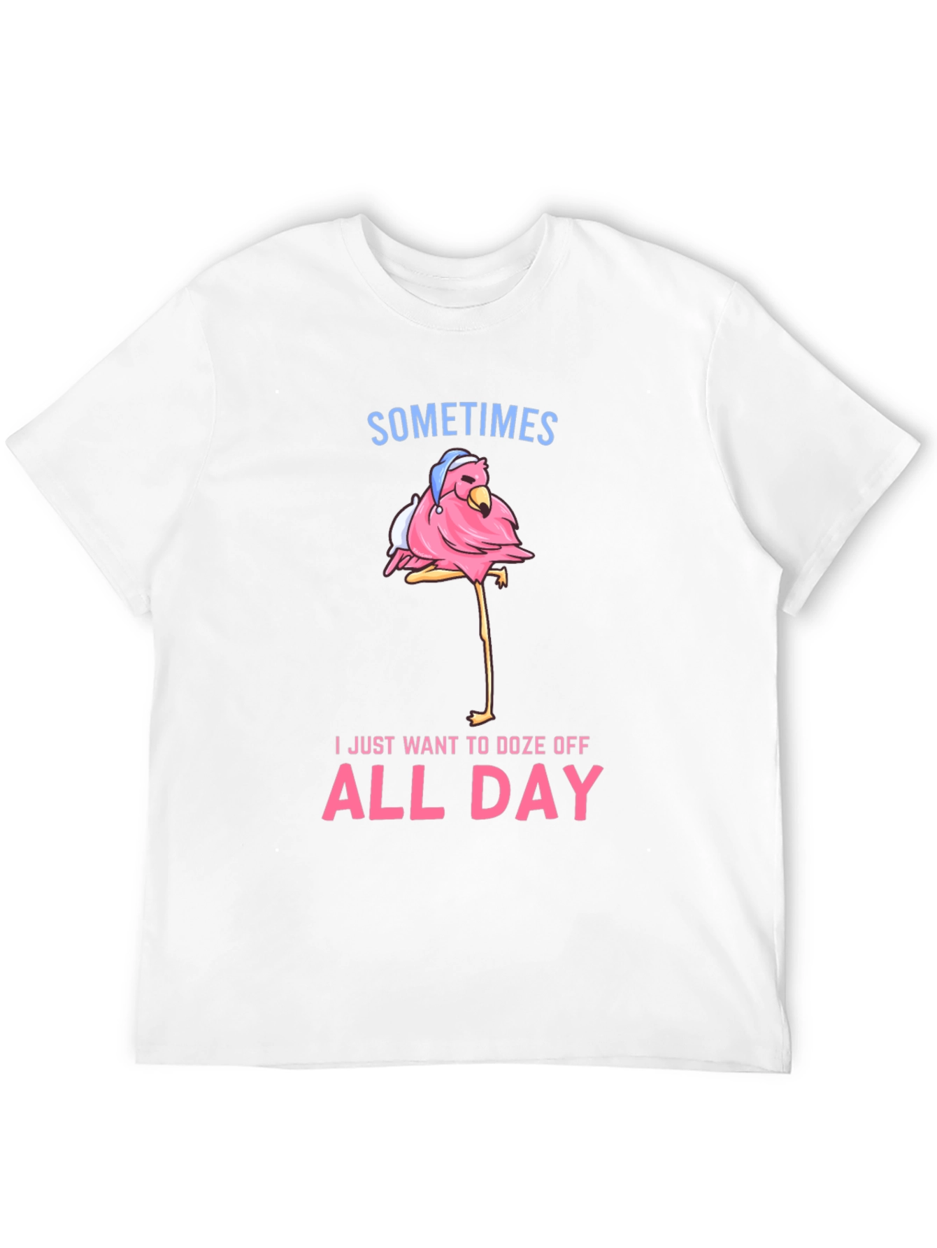 Funny Flamingo Doze Off All Day Graphic Tee
