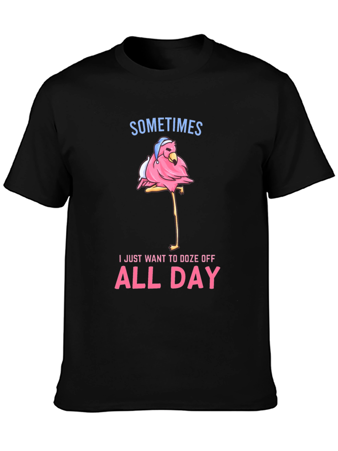 Funny Flamingo Doze Off All Day Graphic Tee