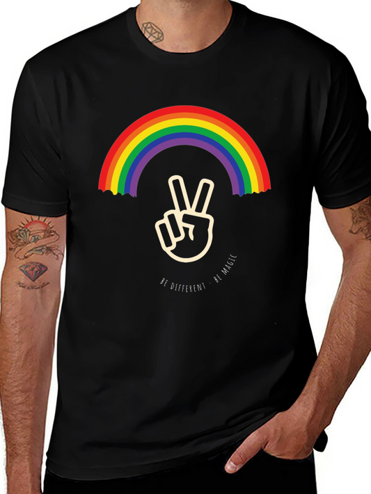 Rainbow Peace Sign Graphic Tee - Be Different Be Magic