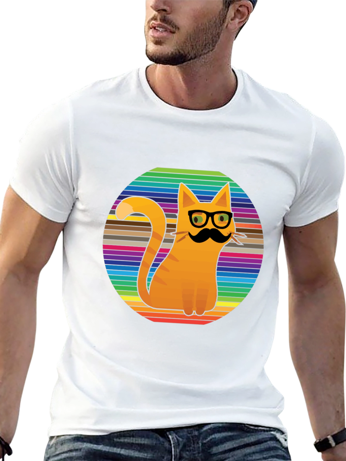 Cool Cat Tee - Striped Background