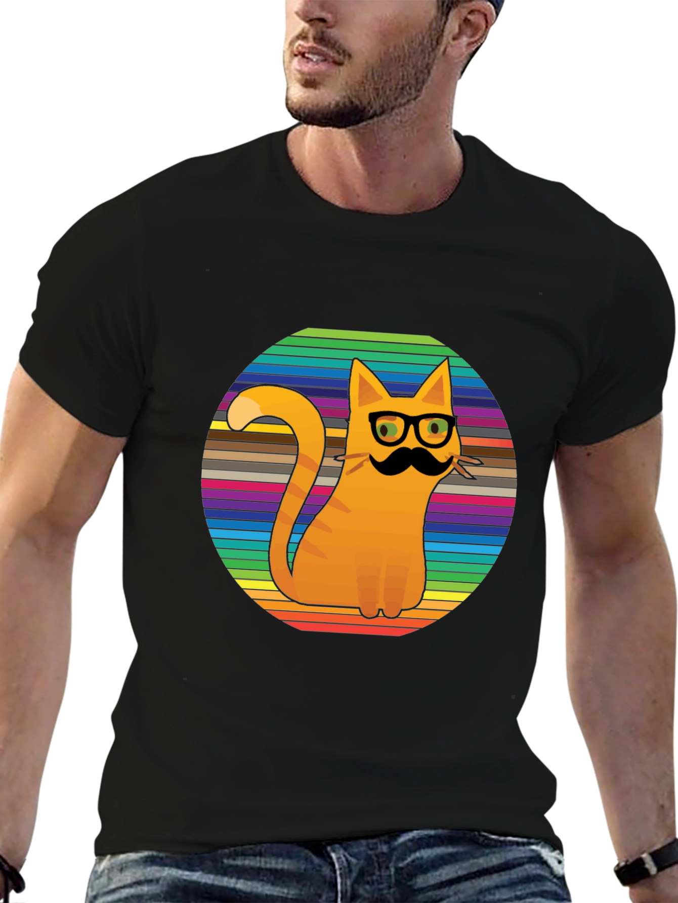 Cool Cat Tee - Striped Background