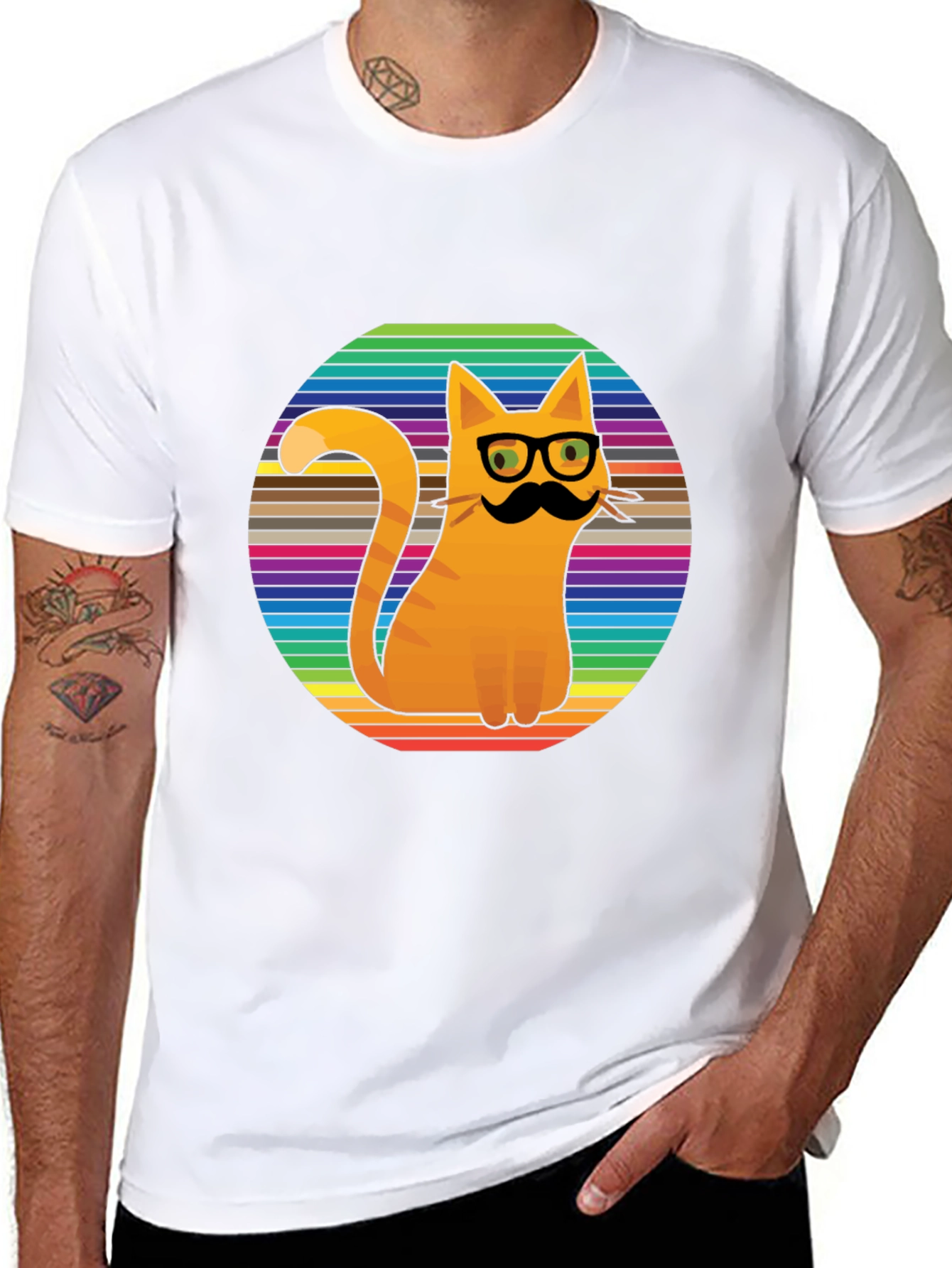 Cool Cat Tee - Striped Background