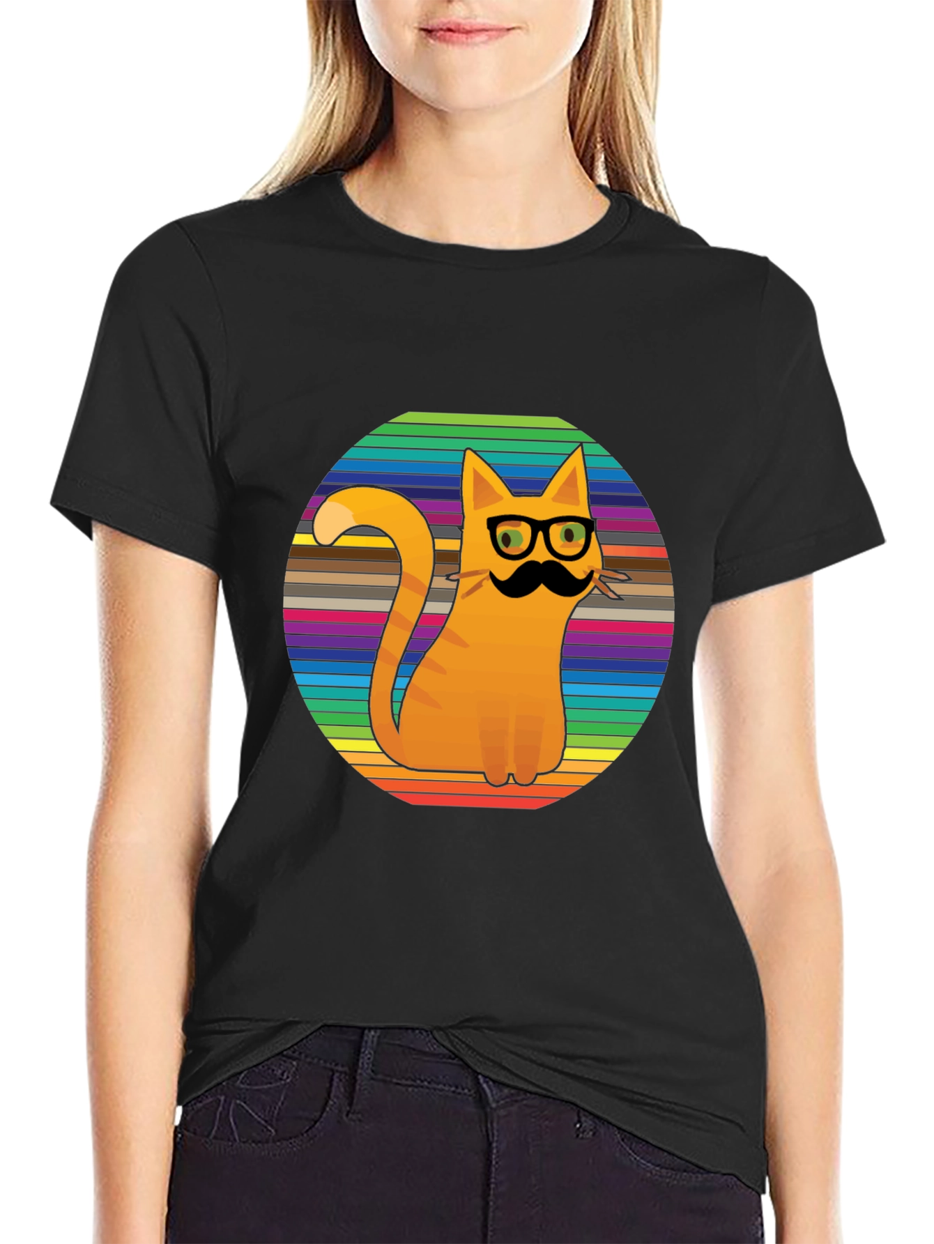 Cool Cat Tee - Striped Background