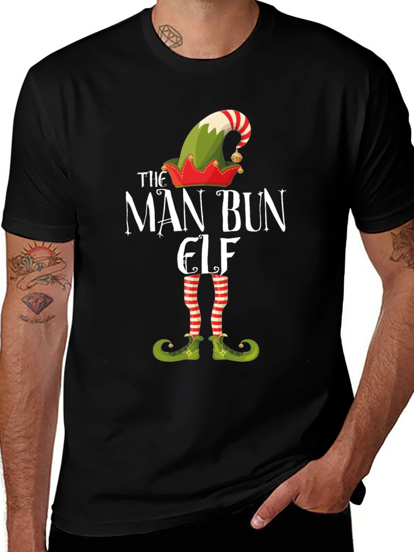 Man Bun Elf Christmas Graphic Tee