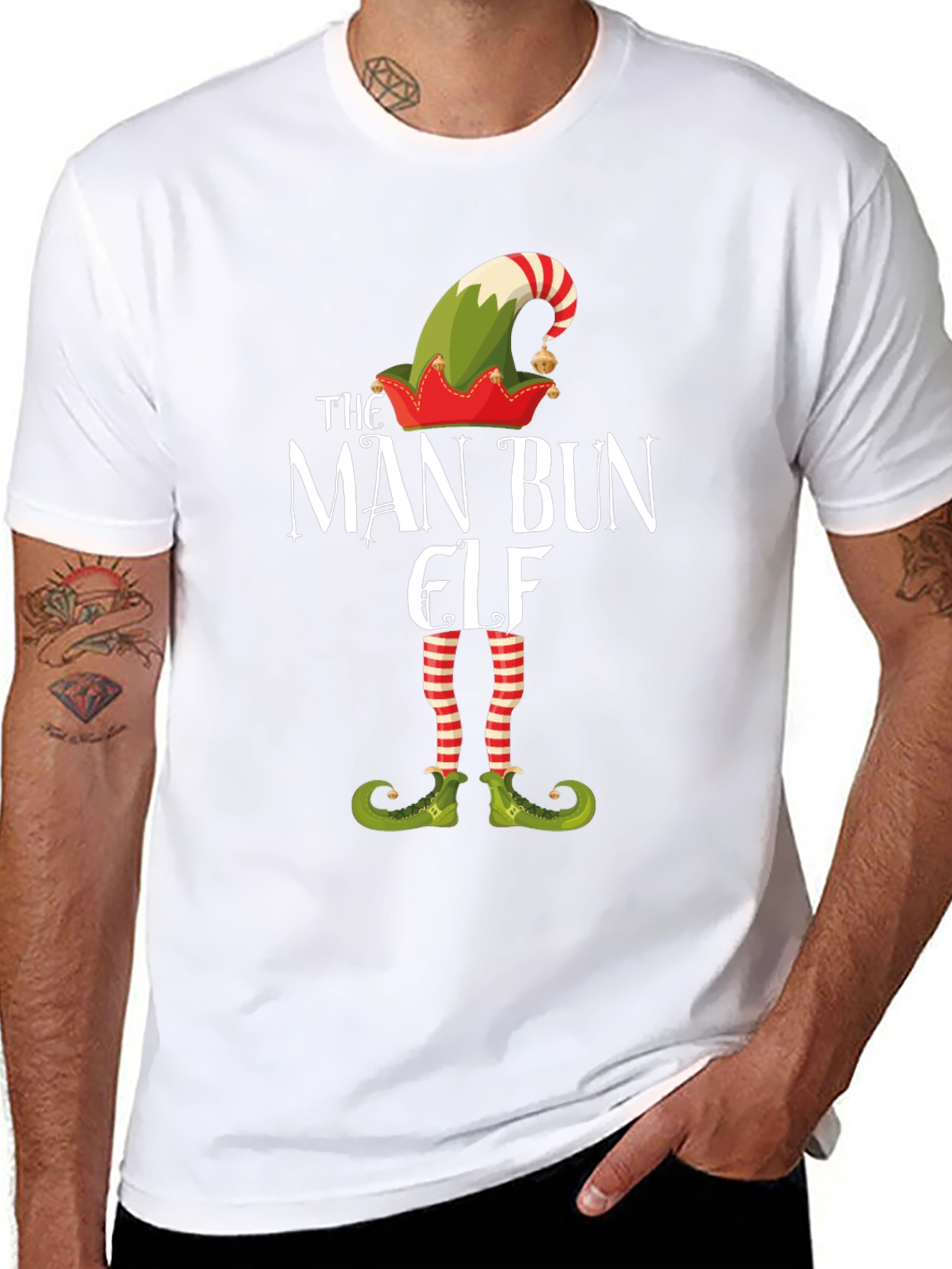 Man Bun Elf Christmas Graphic Tee