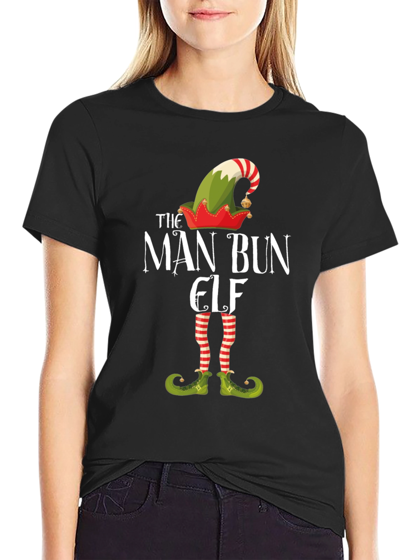 Man Bun Elf Christmas Graphic Tee