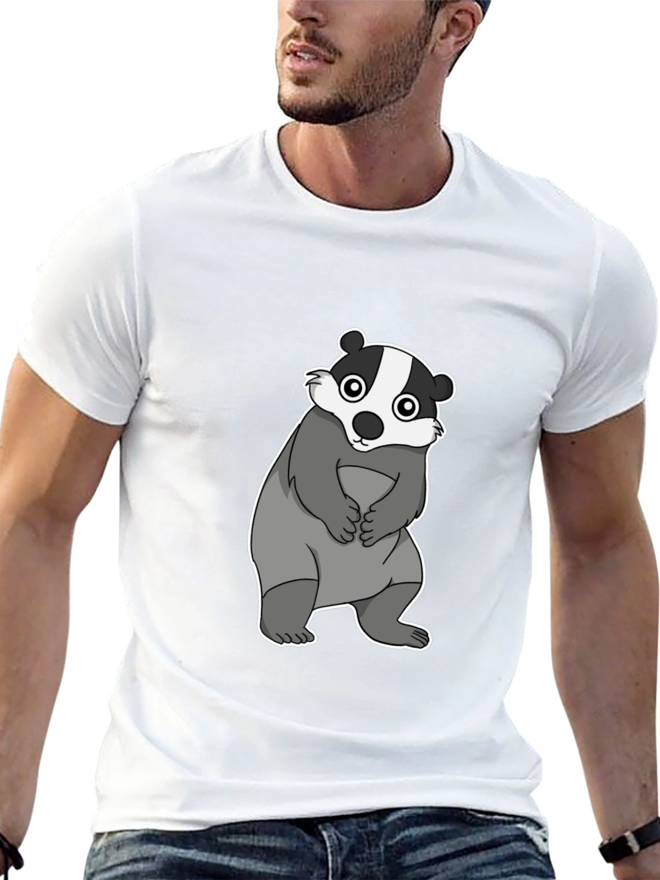 Cartoon Badger Graphic Black T-Shirt