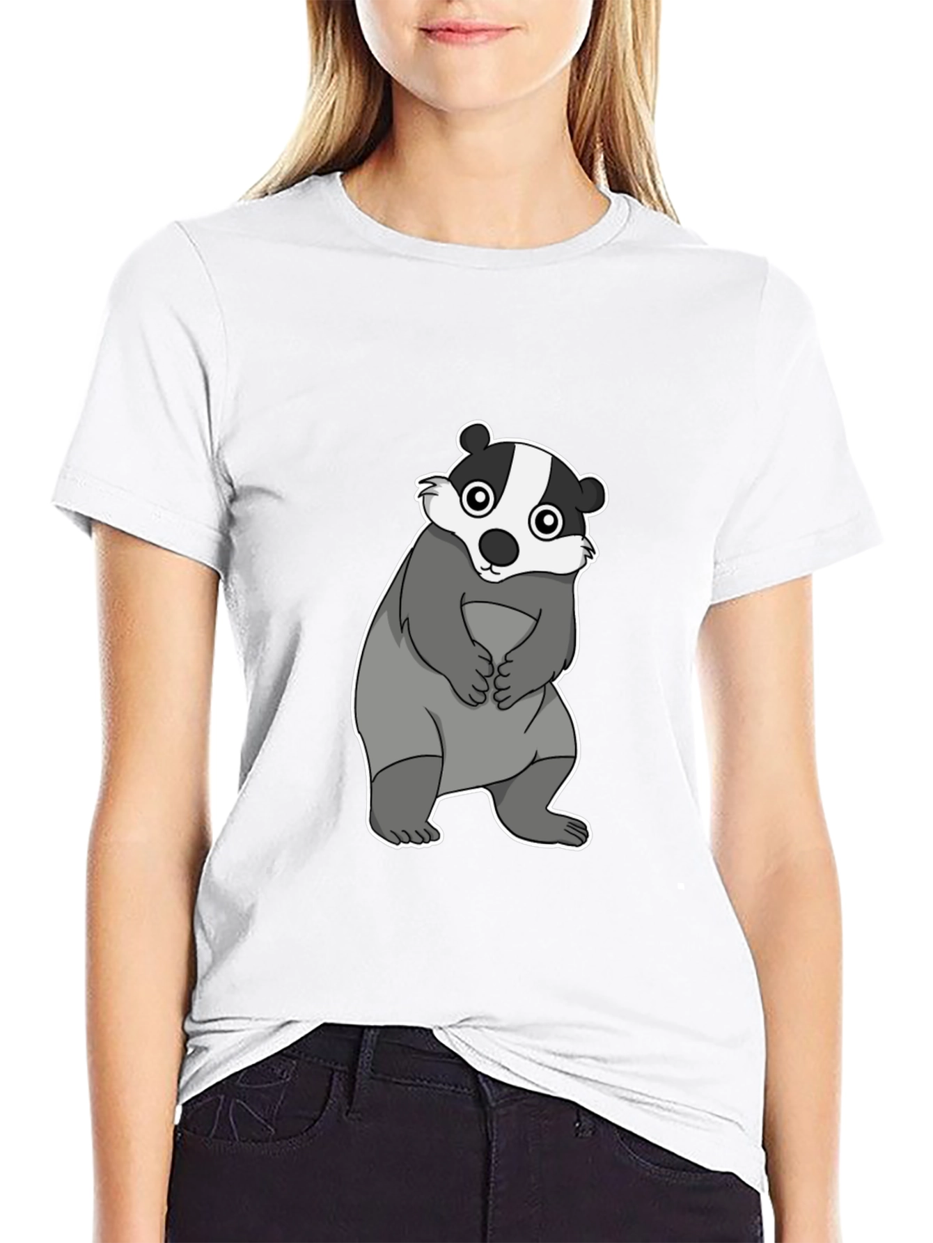 Cartoon Badger Graphic Black T-Shirt