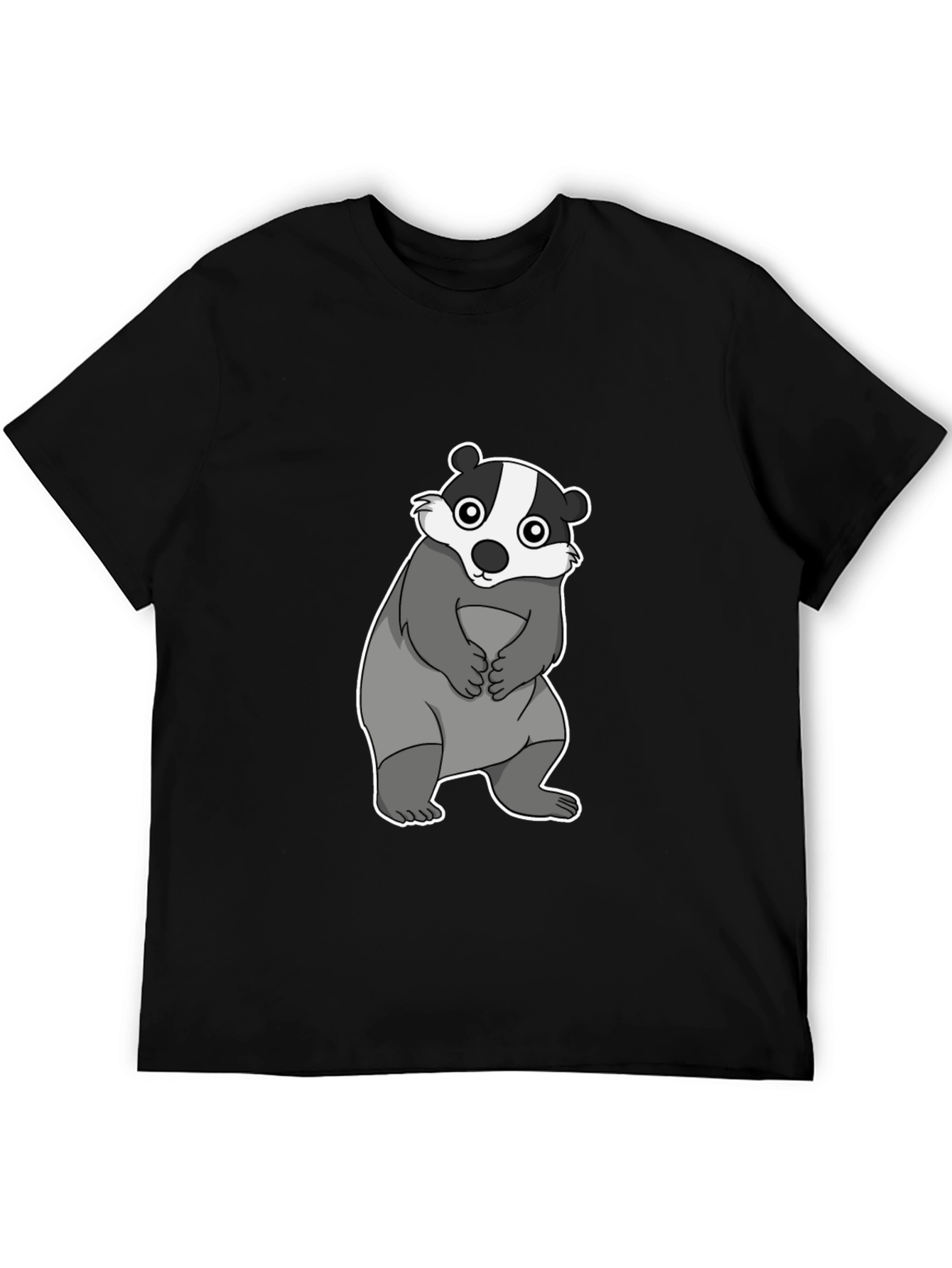 Cartoon Badger Graphic Black T-Shirt