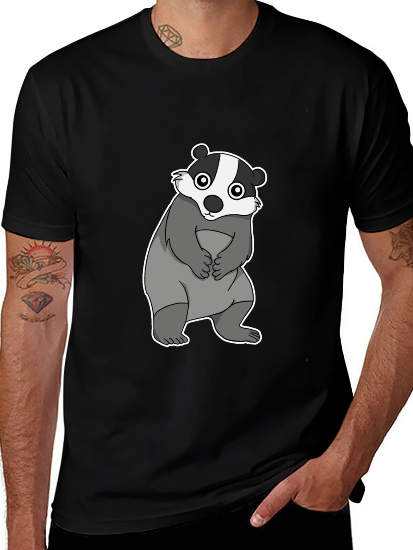 Cartoon Badger Graphic Black T-Shirt
