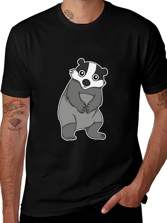 Cartoon Badger Graphic Black T-Shirt
