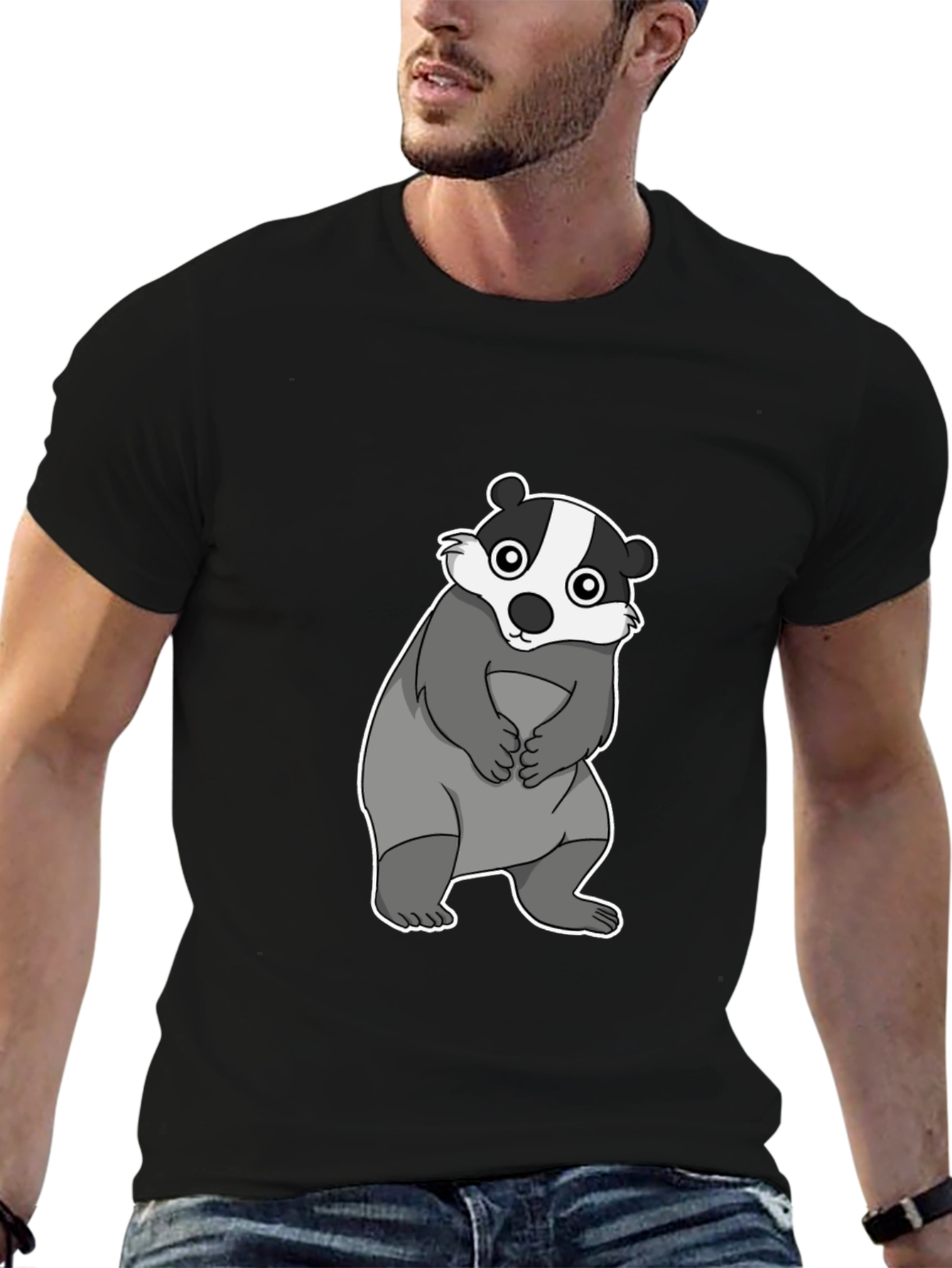 Cartoon Badger Graphic Black T-Shirt