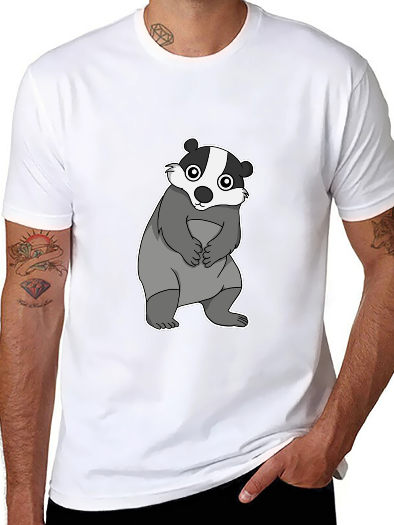 Cartoon Badger Graphic Black T-Shirt