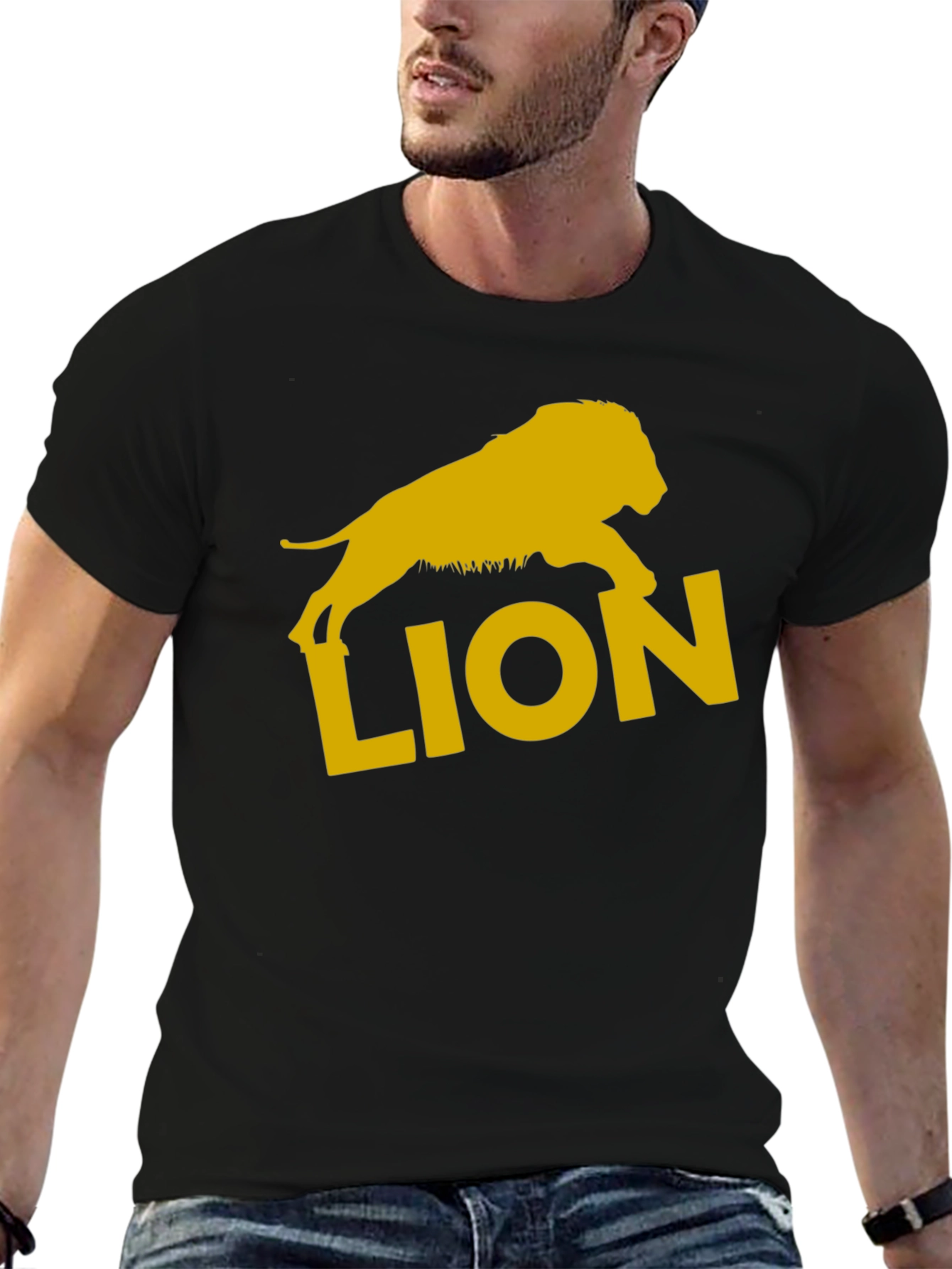Lion Graphic Tee - Black Cotton T-Shirt