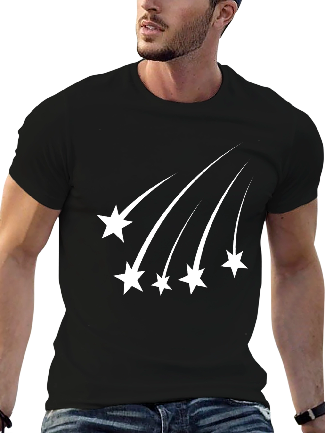 Stylish Black T-Shirt with Shooting Star Design