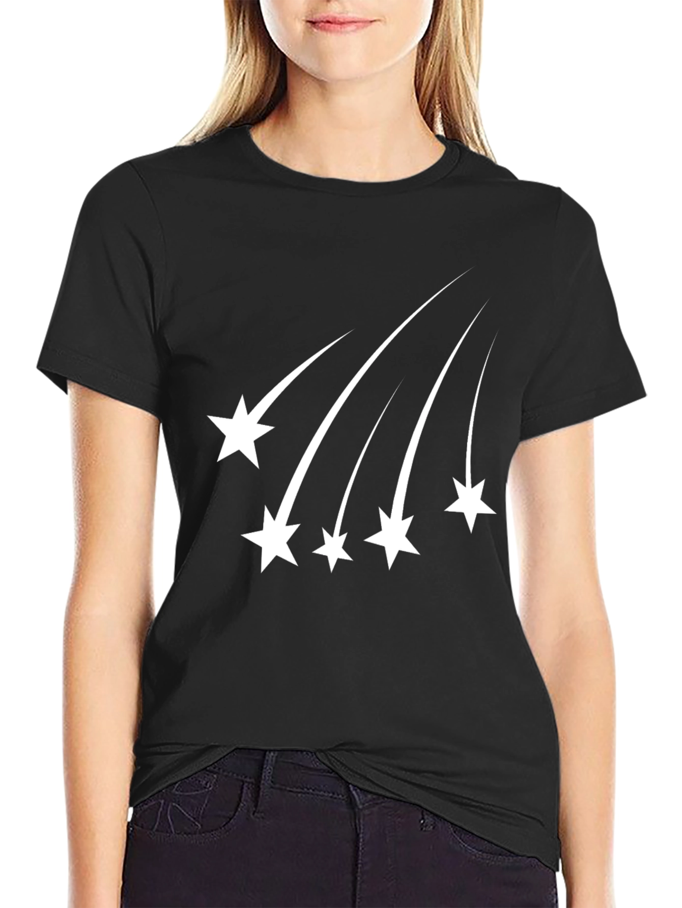 Stylish Black T-Shirt with Shooting Star Design