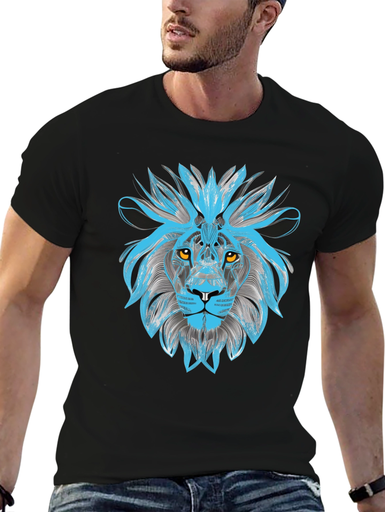 Lion Graphic Print Crew Neck T-Shirt