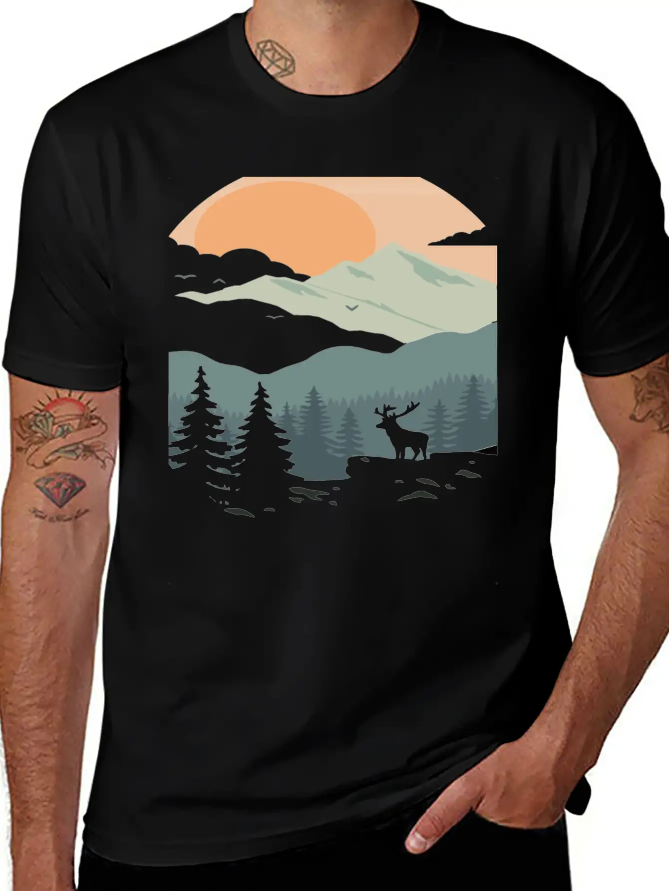 Landscape Mountain Sunset Unisex Short Sleeve Soft Cotton T-Shirt – Casual Everyday Wear