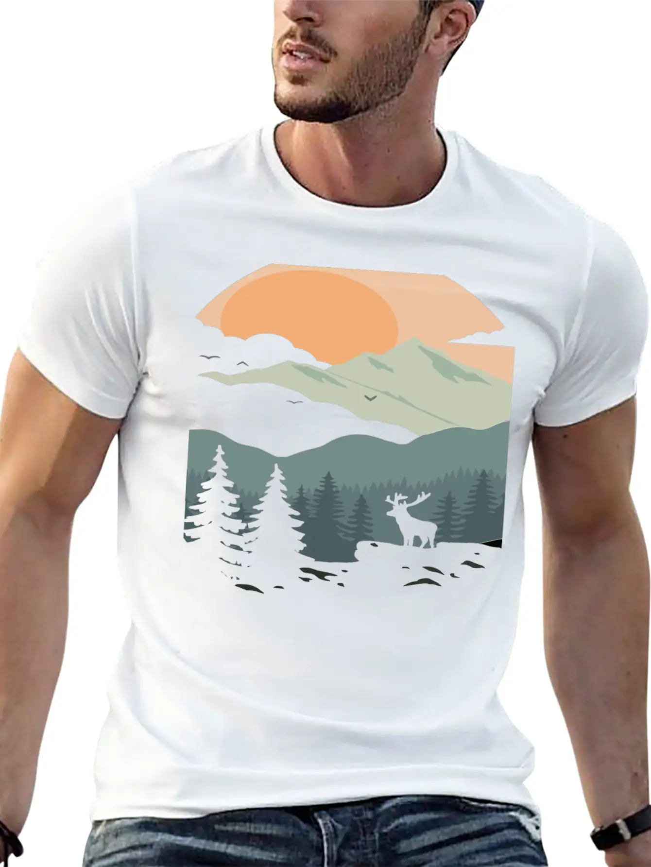Landscape Mountain Sunset Unisex Short Sleeve Soft Cotton T-Shirt – Casual Everyday Wear