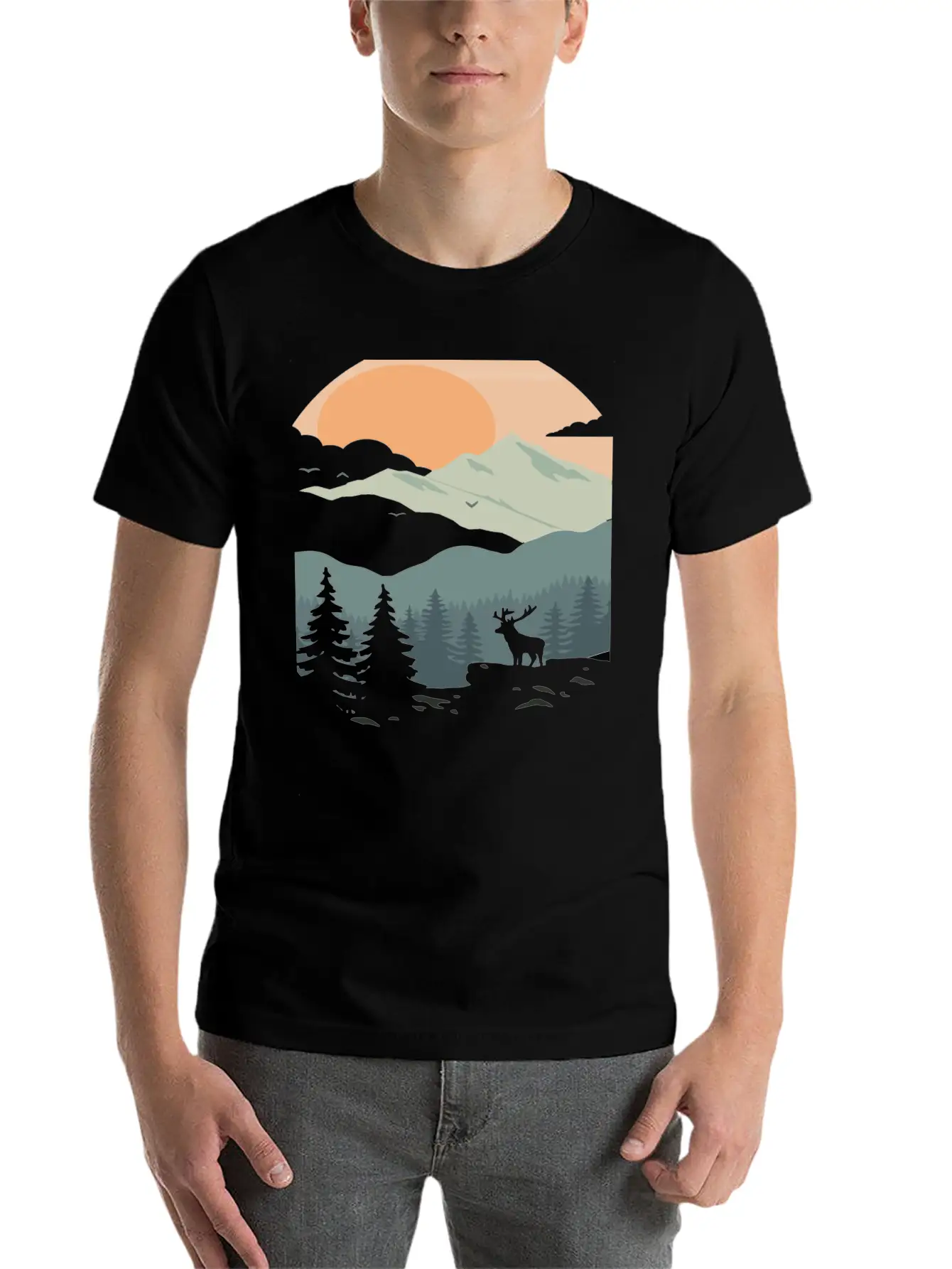 Landscape Mountain Sunset Unisex Short Sleeve Soft Cotton T-Shirt – Casual Everyday Wear
