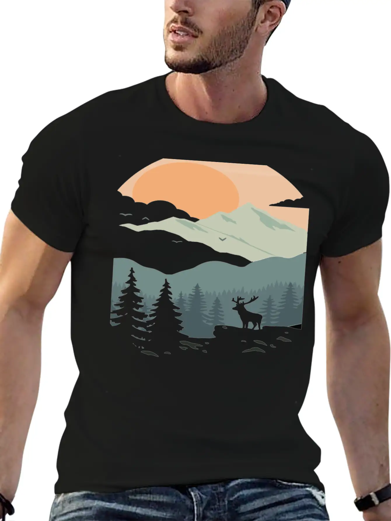 Landscape Mountain Sunset Unisex Short Sleeve Soft Cotton T-Shirt – Casual Everyday Wear