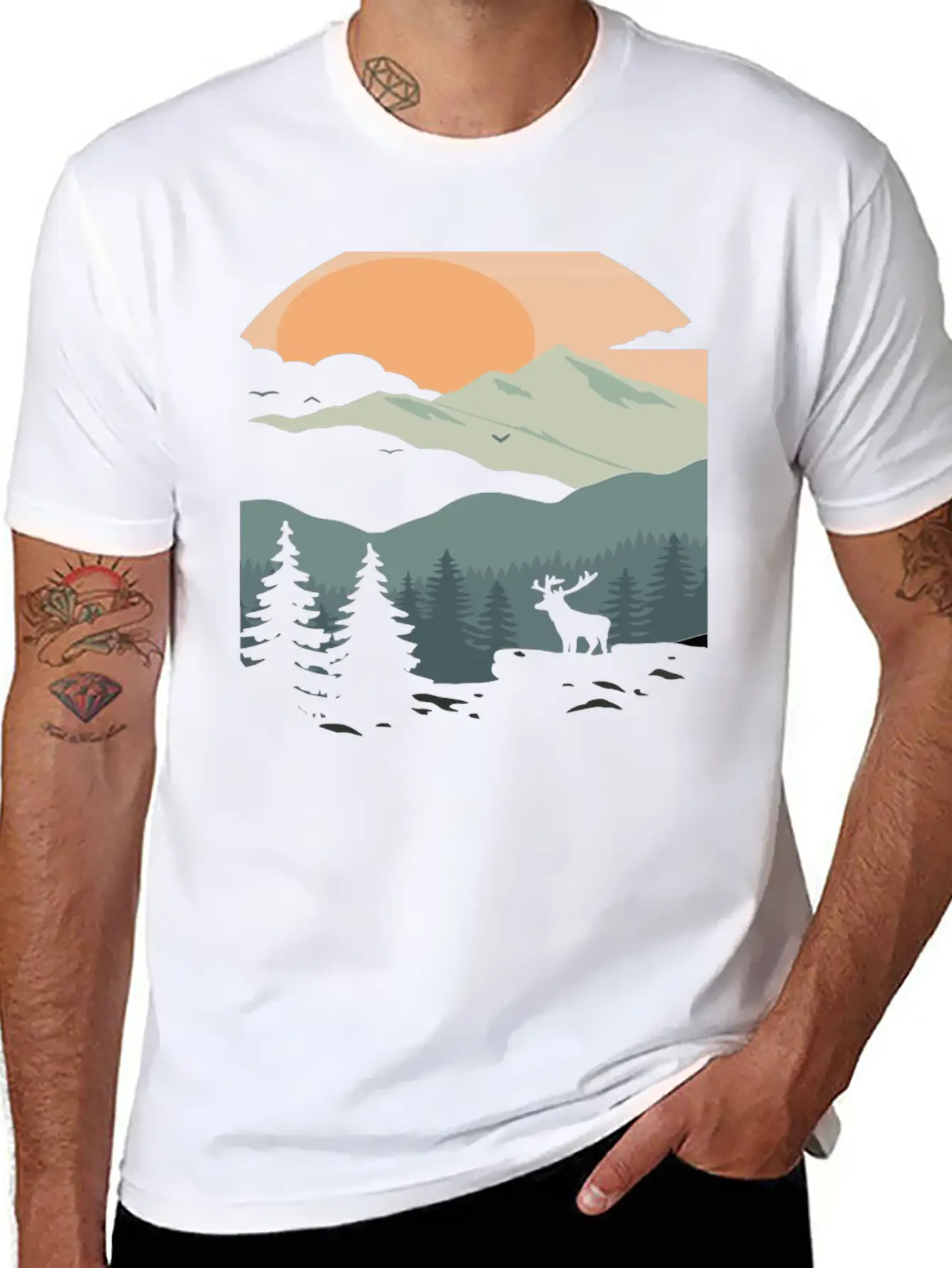 Landscape Mountain Sunset Unisex Short Sleeve Soft Cotton T-Shirt – Casual Everyday Wear