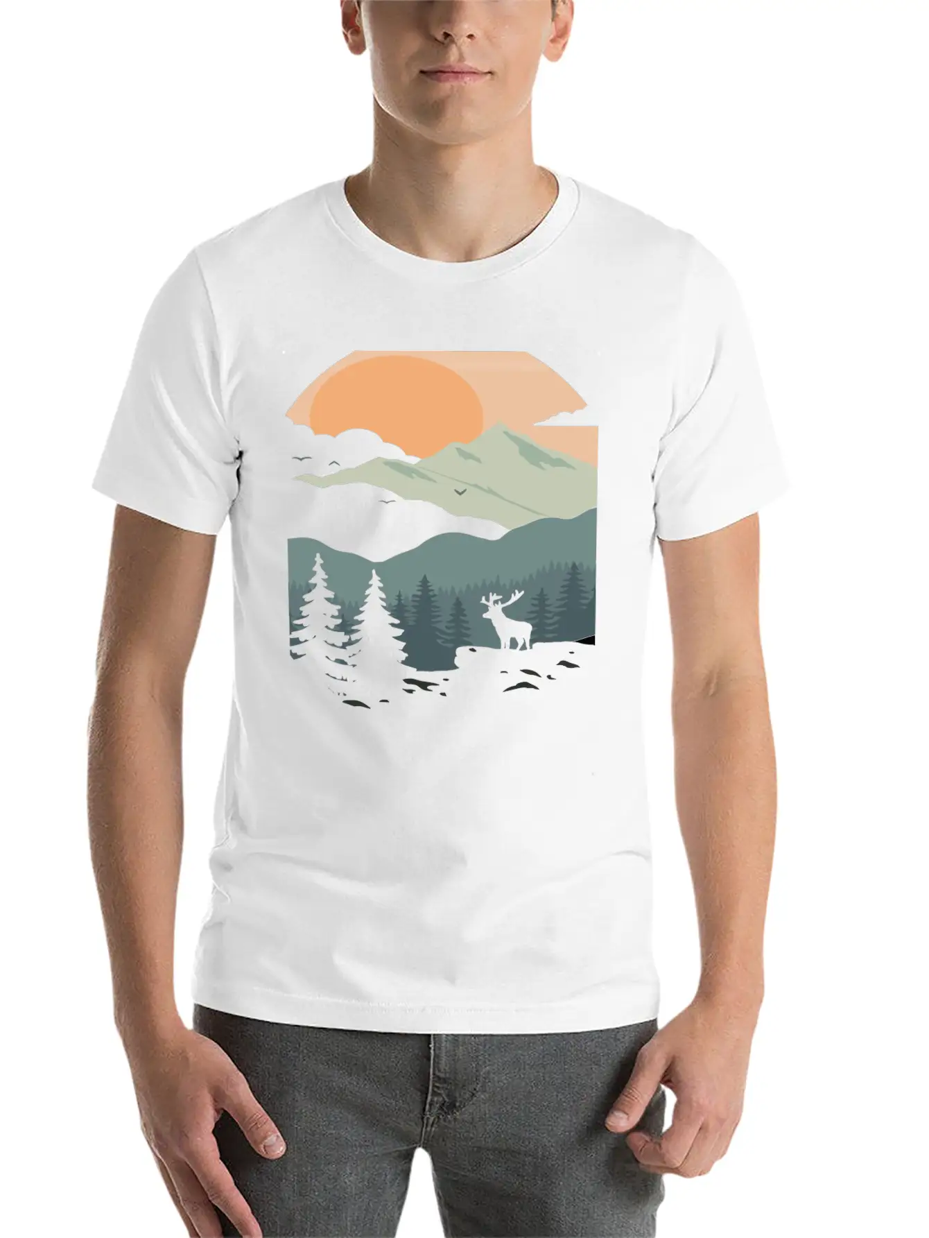 Landscape Mountain Sunset Unisex Short Sleeve Soft Cotton T-Shirt – Casual Everyday Wear