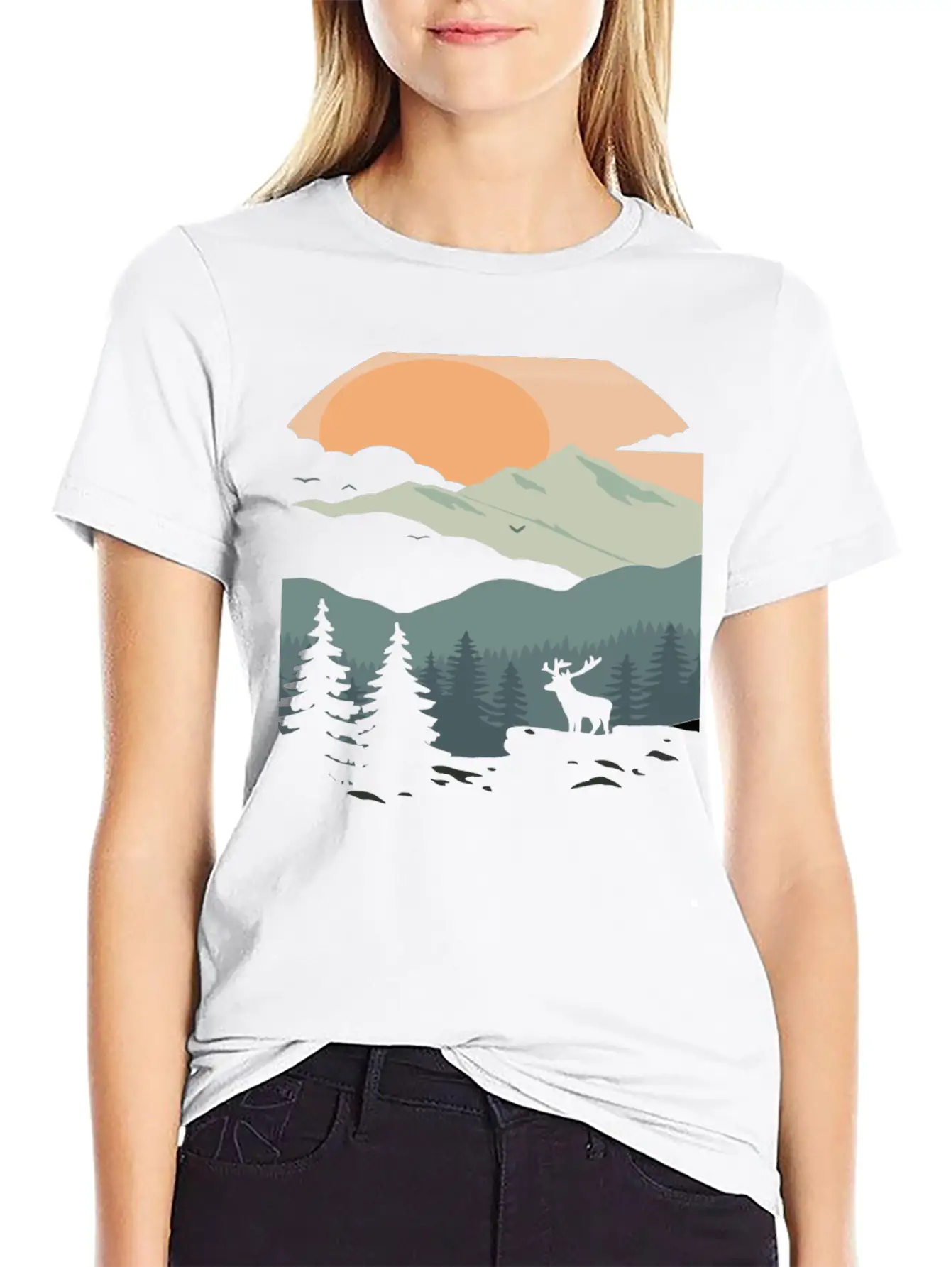 Landscape Mountain Sunset Unisex Short Sleeve Soft Cotton T-Shirt – Casual Everyday Wear