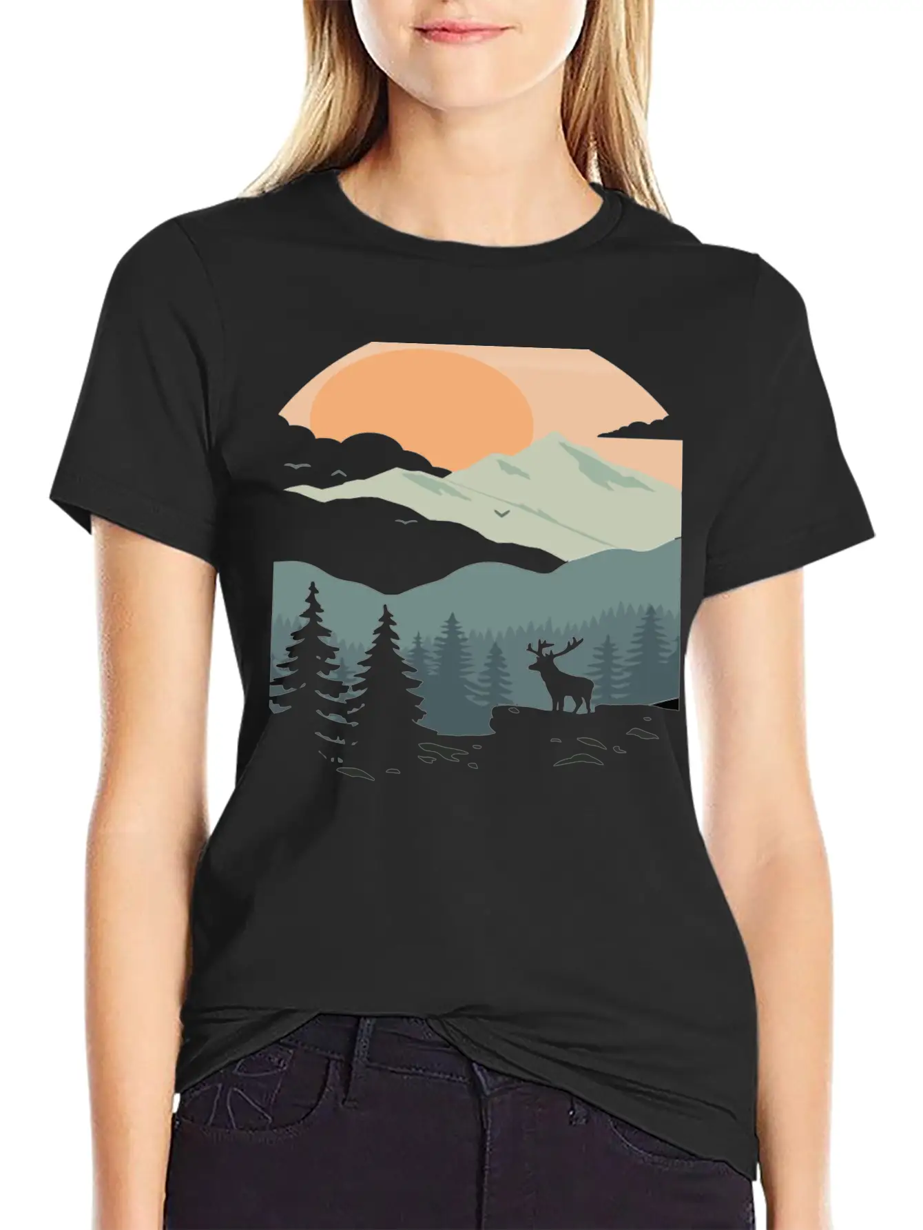 Landscape Mountain Sunset Unisex Short Sleeve Soft Cotton T-Shirt – Casual Everyday Wear