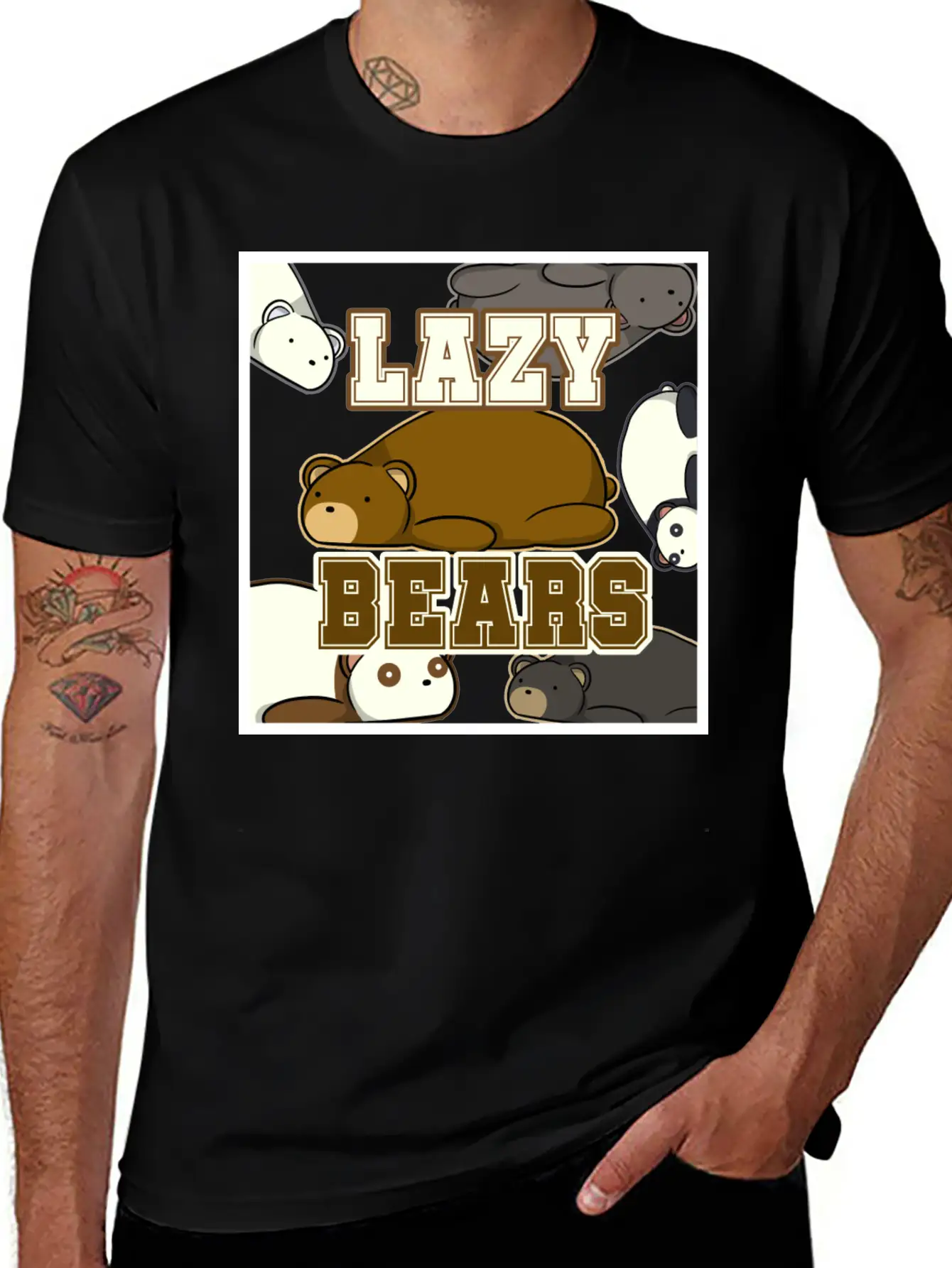 Lazy Bear Collage Essential Unisex Summer Tee – Soft Cotton Casual Fit