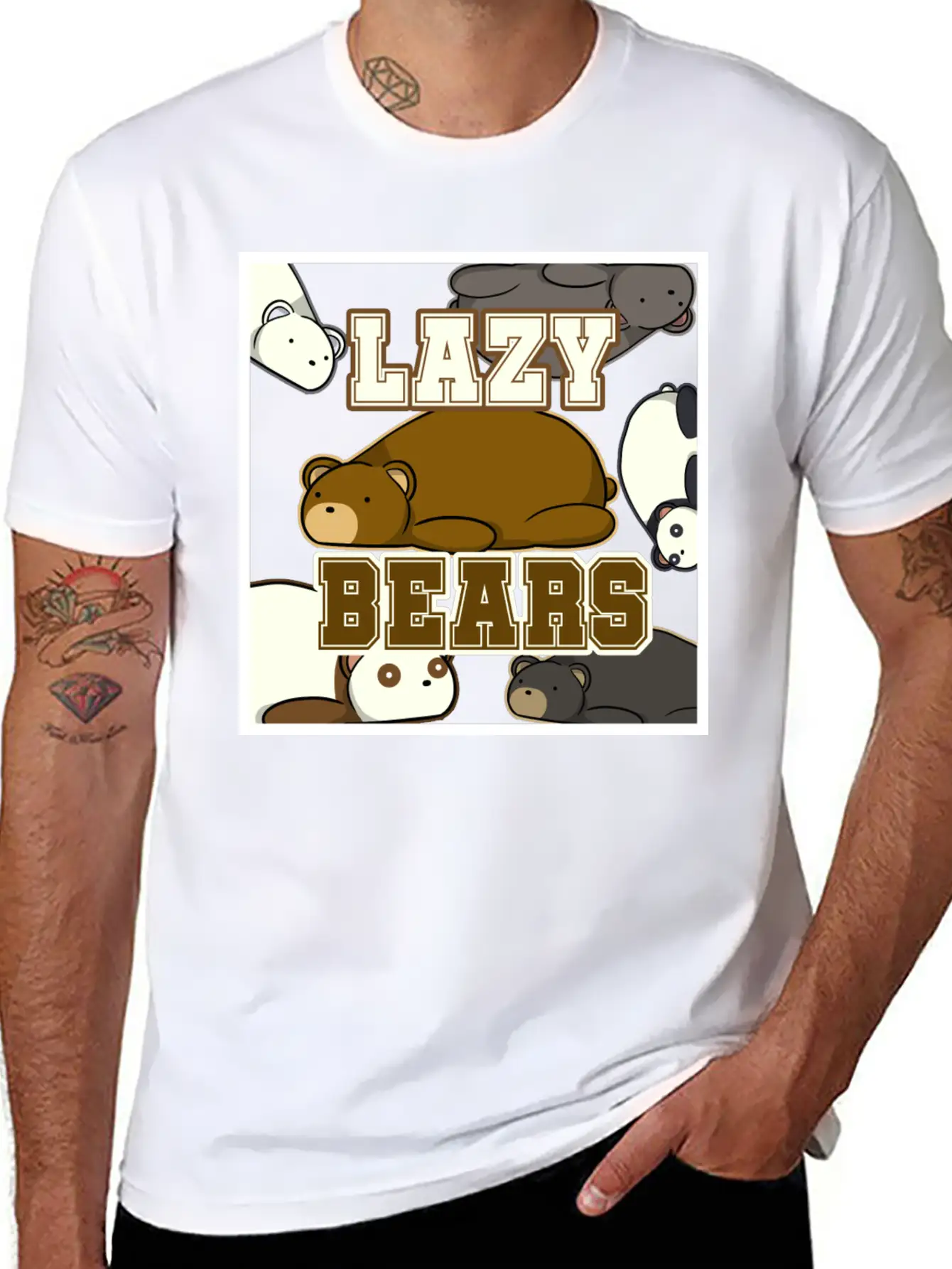 Lazy Bear Collage Essential Unisex Summer Tee – Soft Cotton Casual Fit
