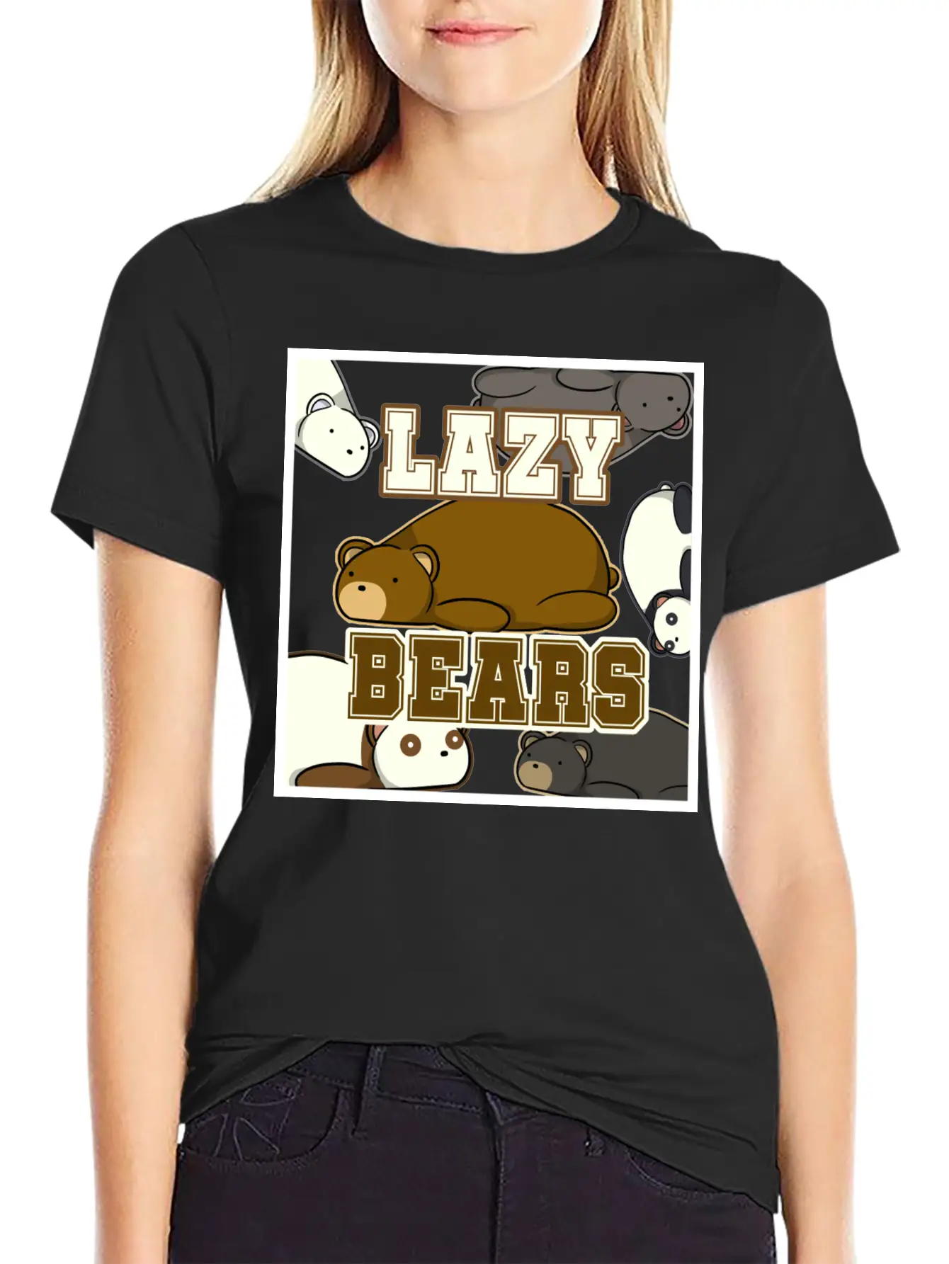 Lazy Bear Collage Essential Unisex Summer Tee – Soft Cotton Casual Fit