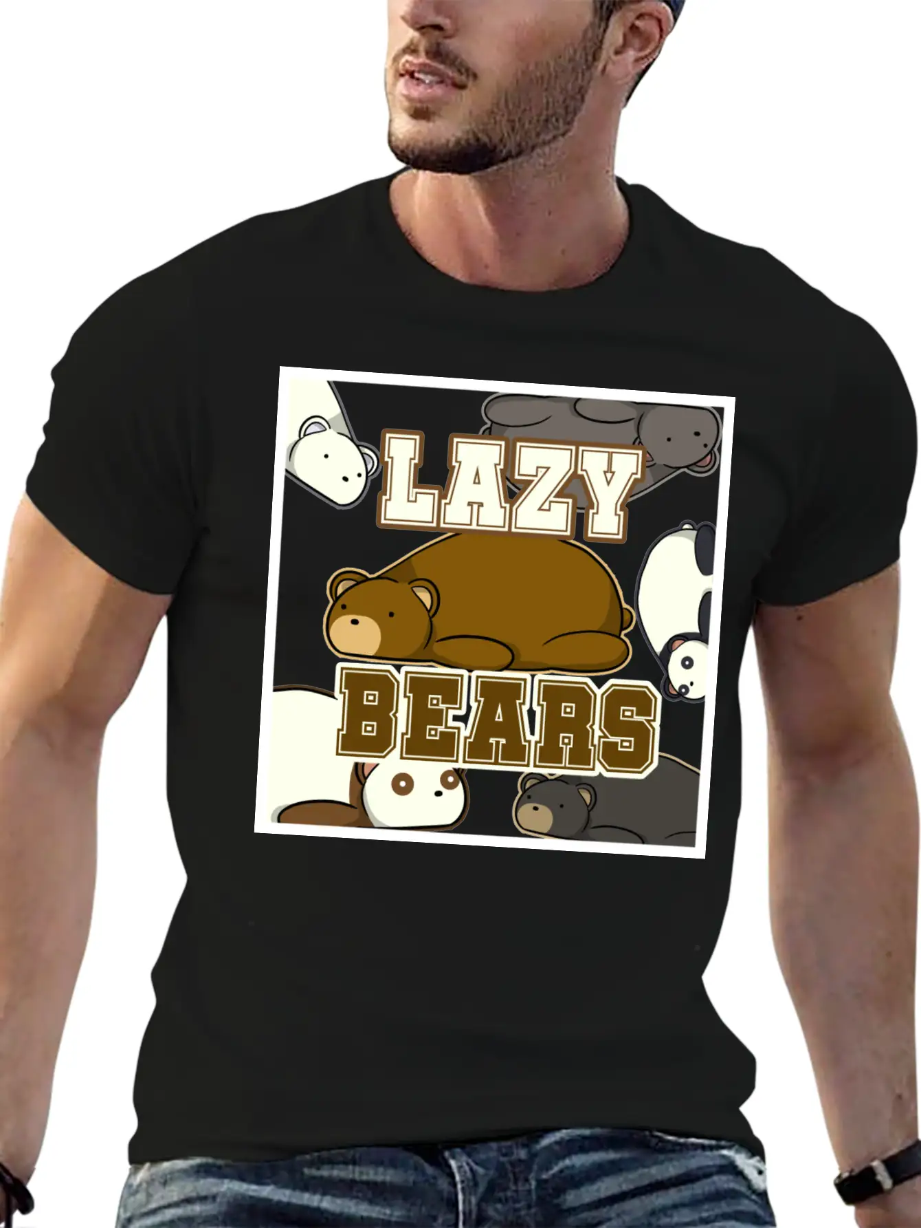 Lazy Bear Collage Essential Unisex Summer Tee – Soft Cotton Casual Fit