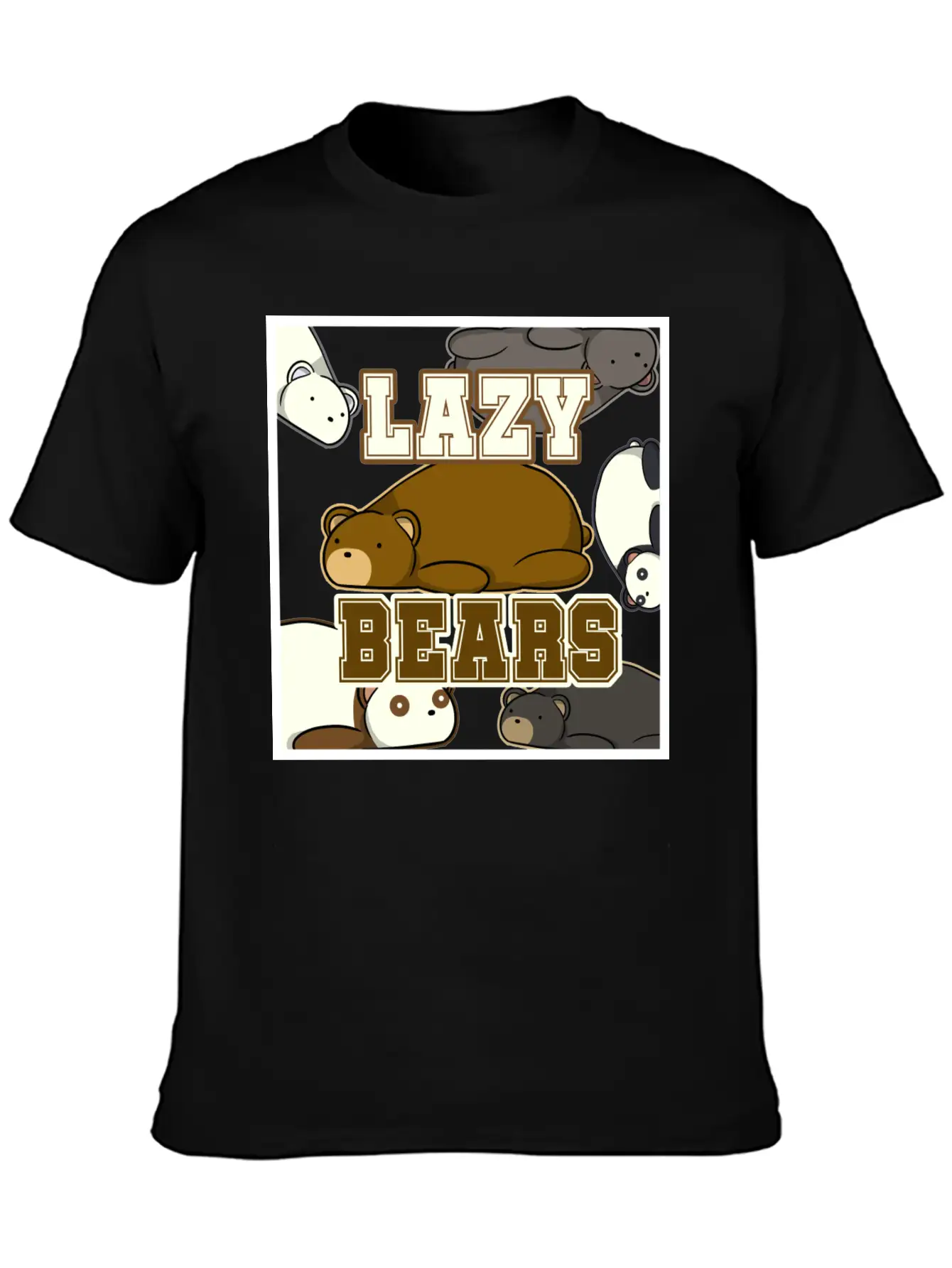 Lazy Bear Collage Essential Unisex Summer Tee – Soft Cotton Casual Fit