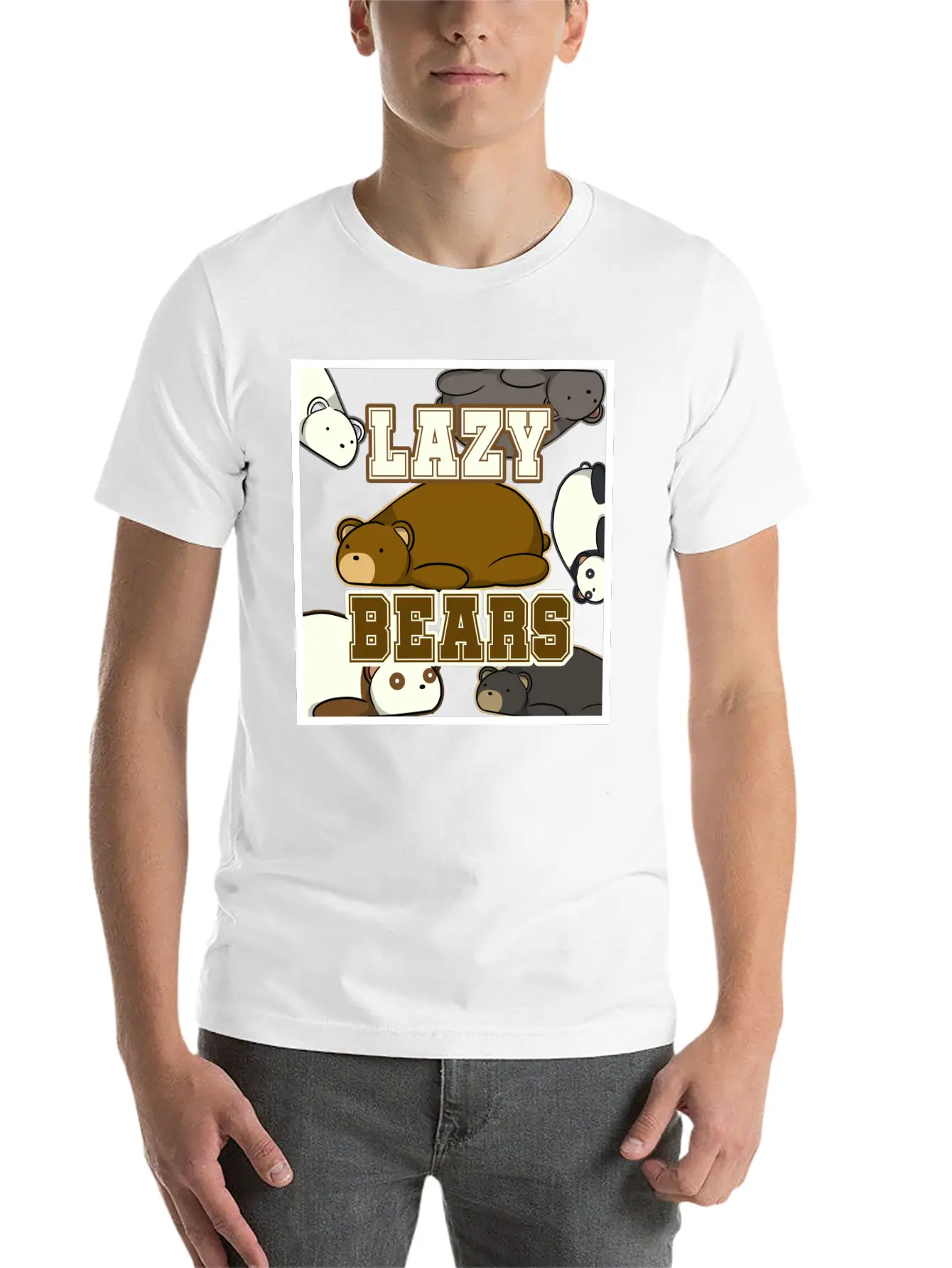 Lazy Bear Collage Essential Unisex Summer Tee – Soft Cotton Casual Fit