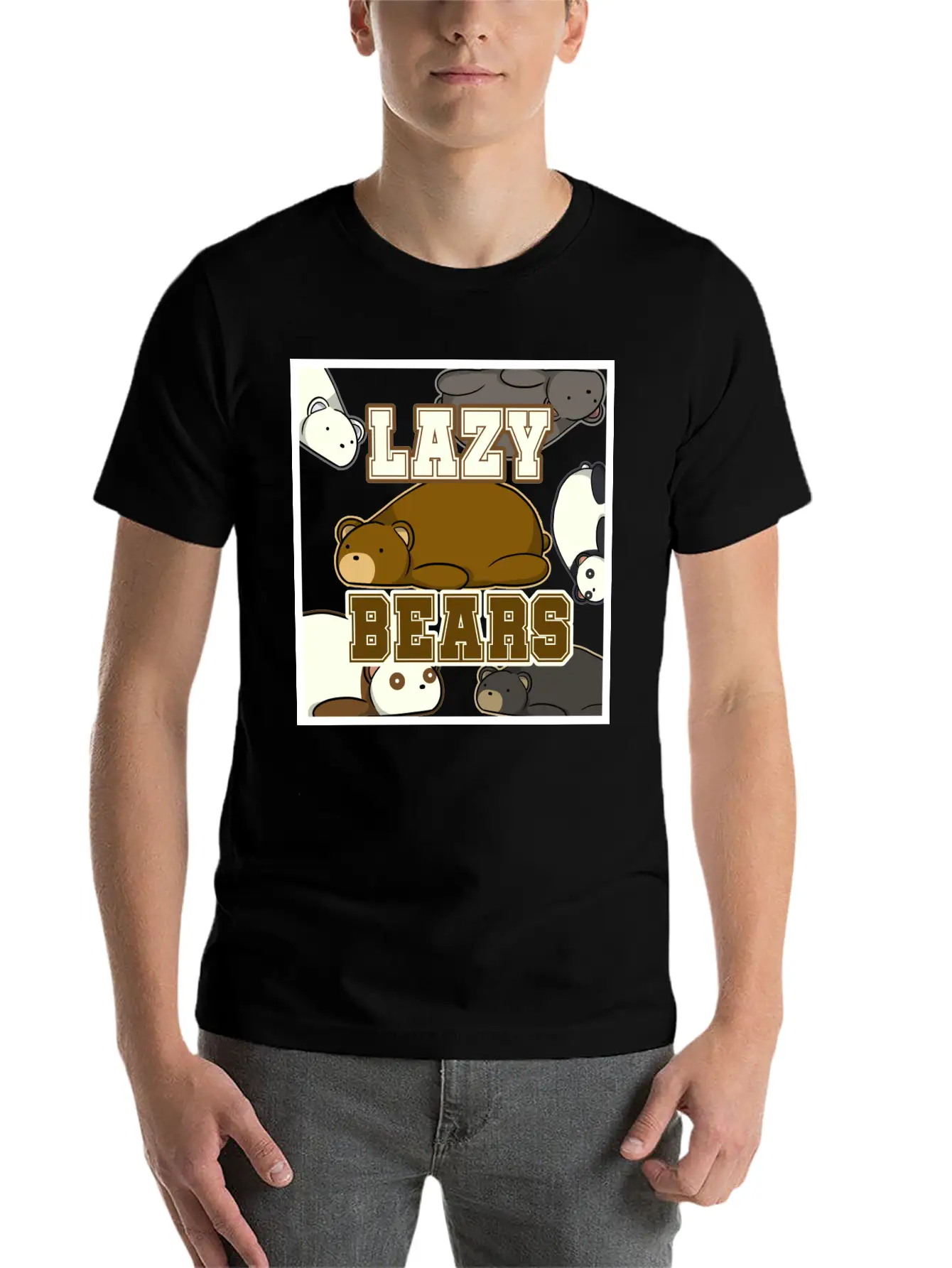 Lazy Bear Collage Essential Unisex Summer Tee – Soft Cotton Casual Fit