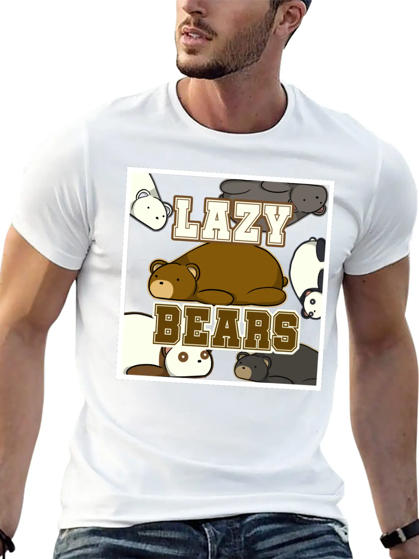 Lazy Bear Collage Essential Unisex Summer Tee – Soft Cotton Casual Fit