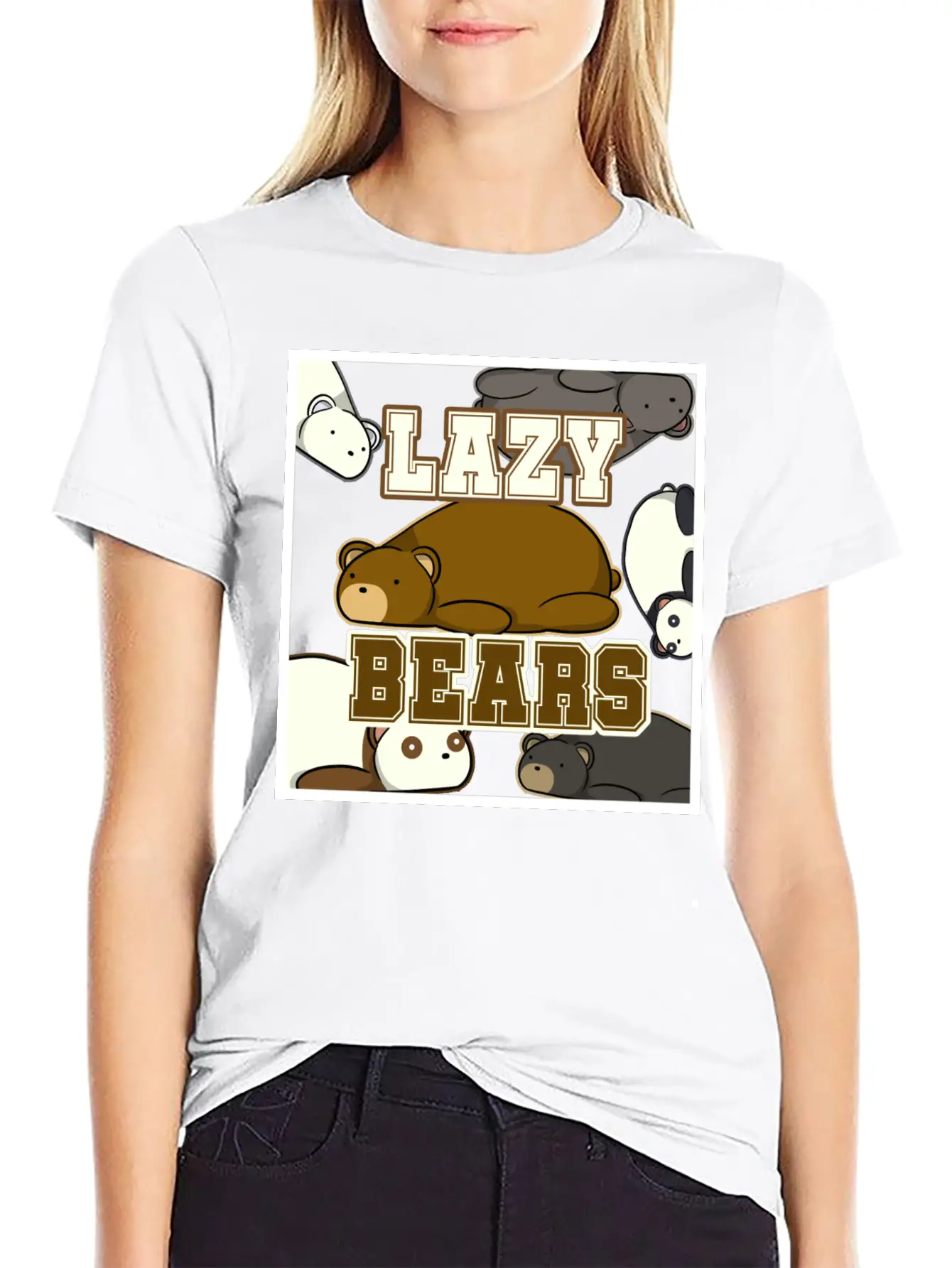 Lazy Bear Collage Essential Unisex Summer Tee – Soft Cotton Casual Fit