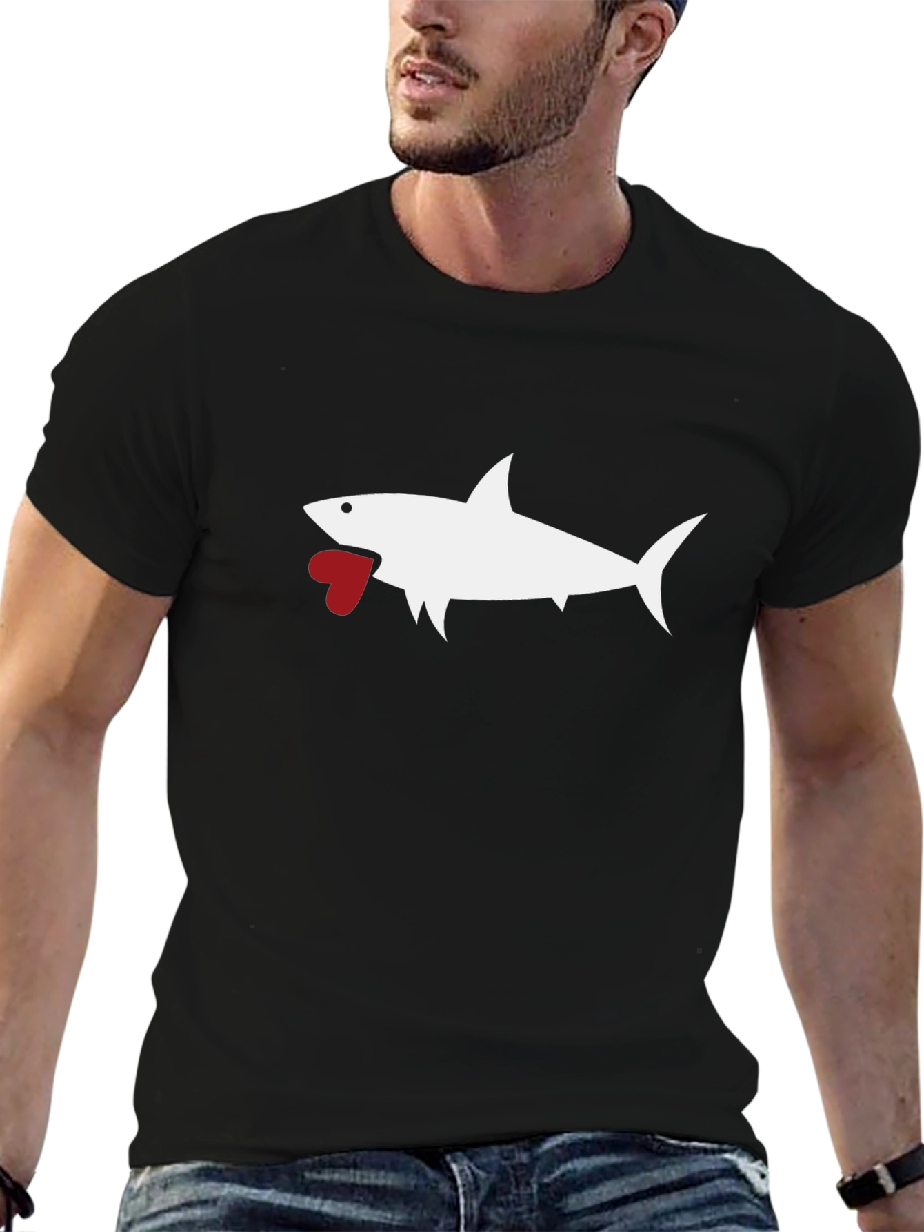 Shark Heart Graphic Tee - Black Cotton T-Shirt