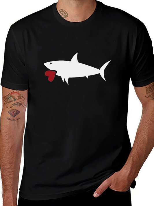 Shark Heart Graphic Tee - Black Cotton T-Shirt