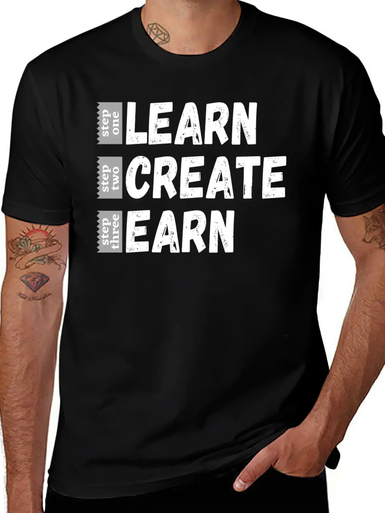 Learn Create Earn Unisex Short Sleeve Soft Cotton T-Shirt – Casual Everyday Wear