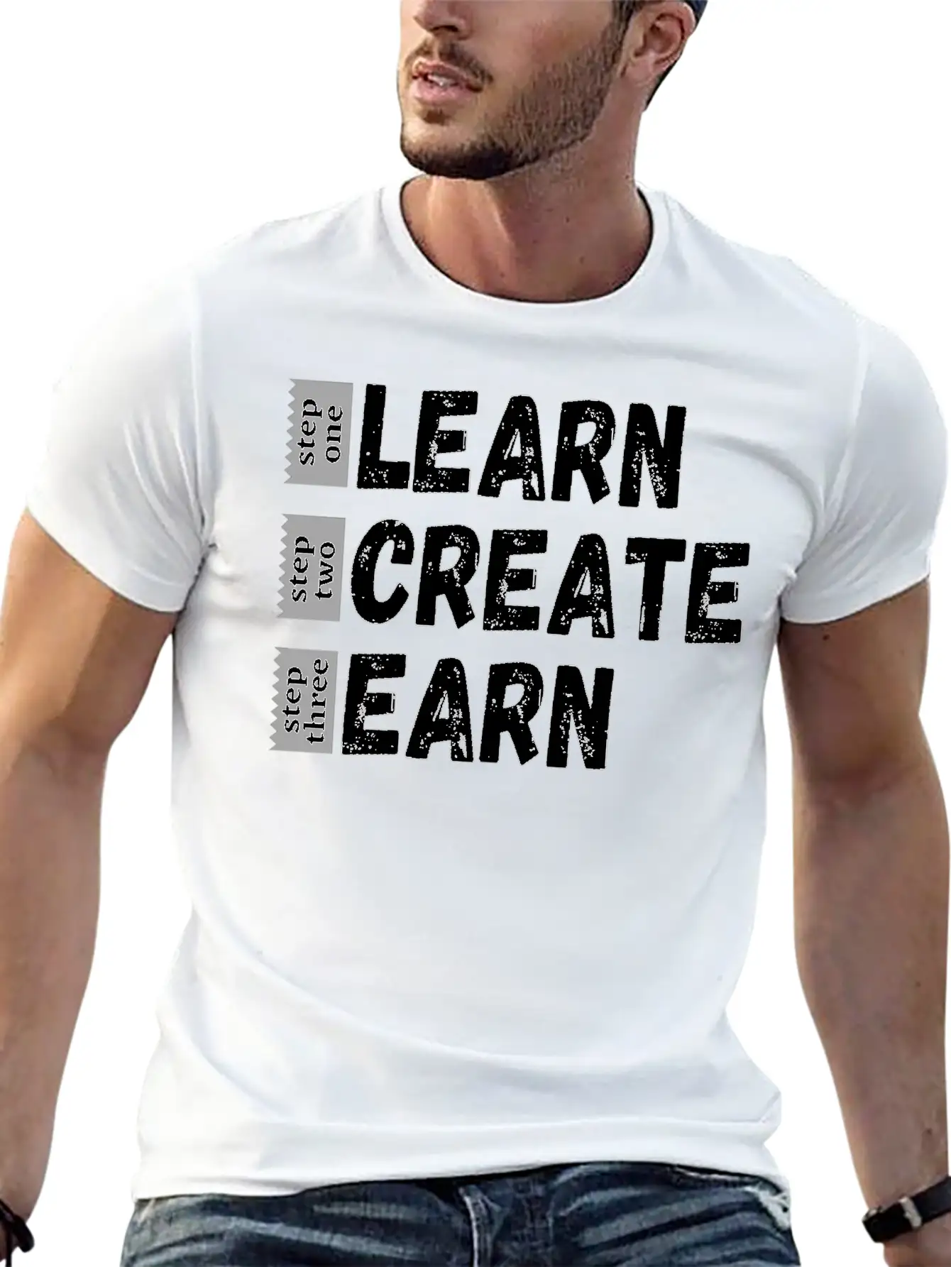 Learn Create Earn Unisex Short Sleeve Soft Cotton T-Shirt – Casual Everyday Wear