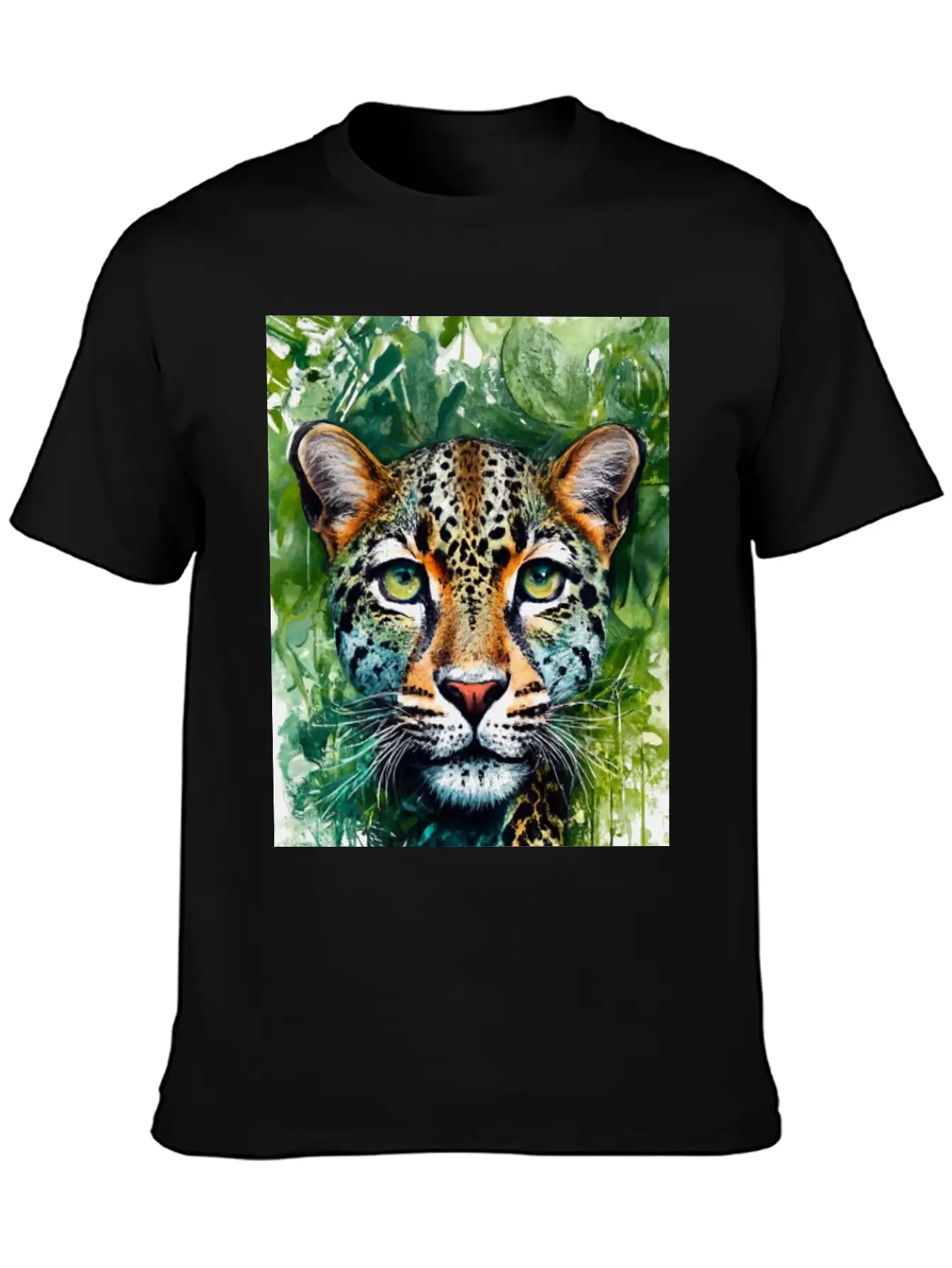 Leopard Ink Painting With Green Background Unisex Short Sleeve Soft Cotton T-Shirt – Casual Everyday Wear