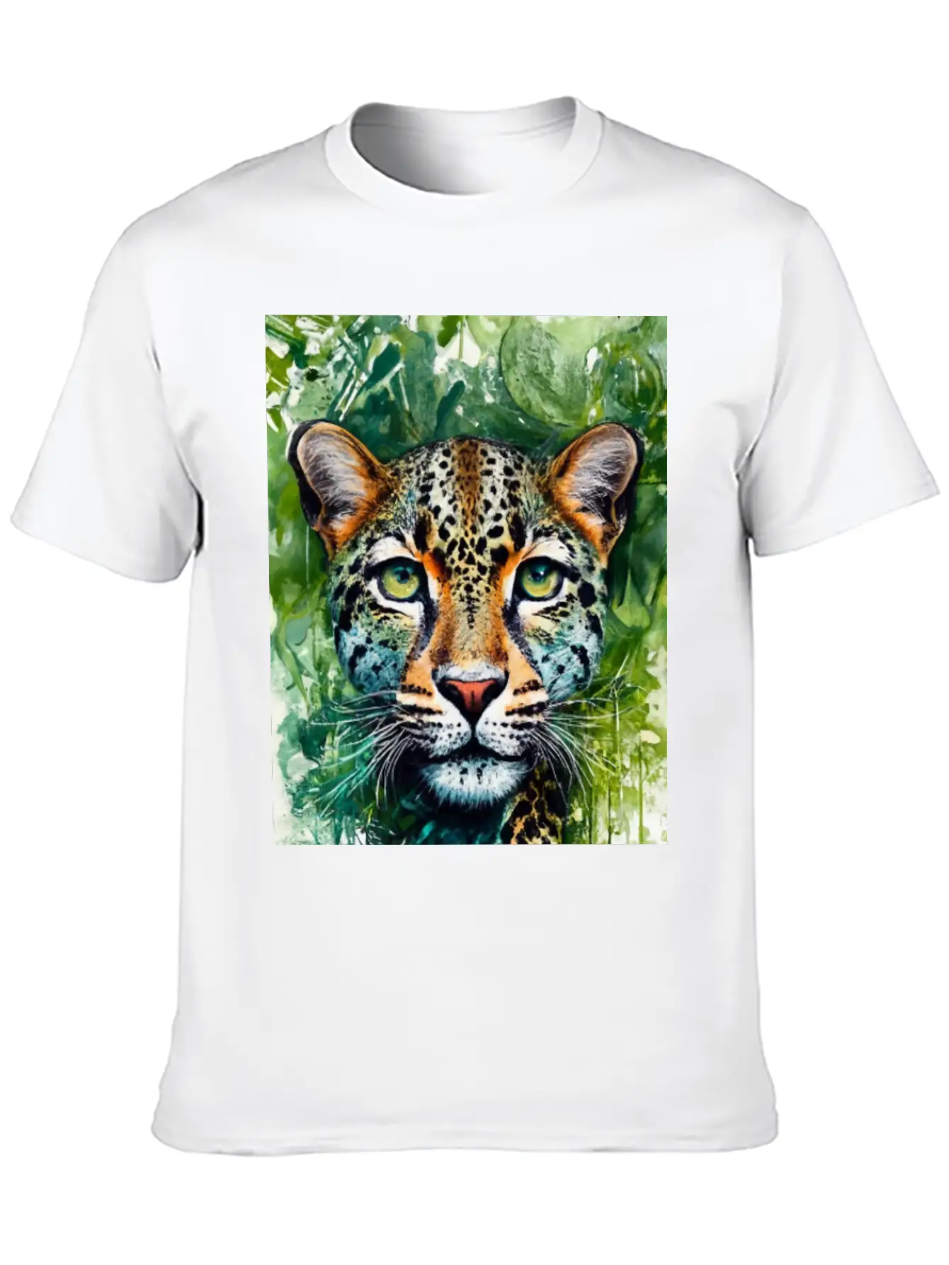 Leopard Ink Painting With Green Background Unisex Short Sleeve Soft Cotton T-Shirt – Casual Everyday Wear