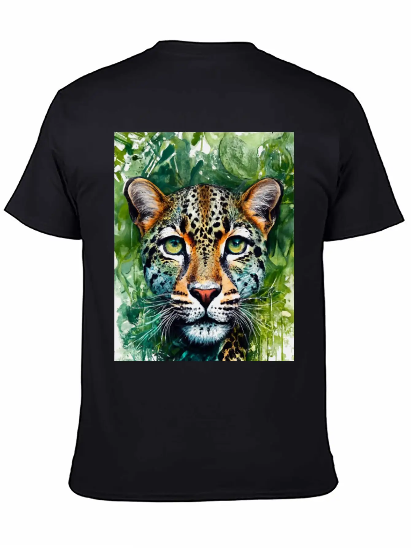 Leopard Ink Painting With Green Background Unisex Short Sleeve Soft Cotton T-Shirt – Casual Everyday Wear
